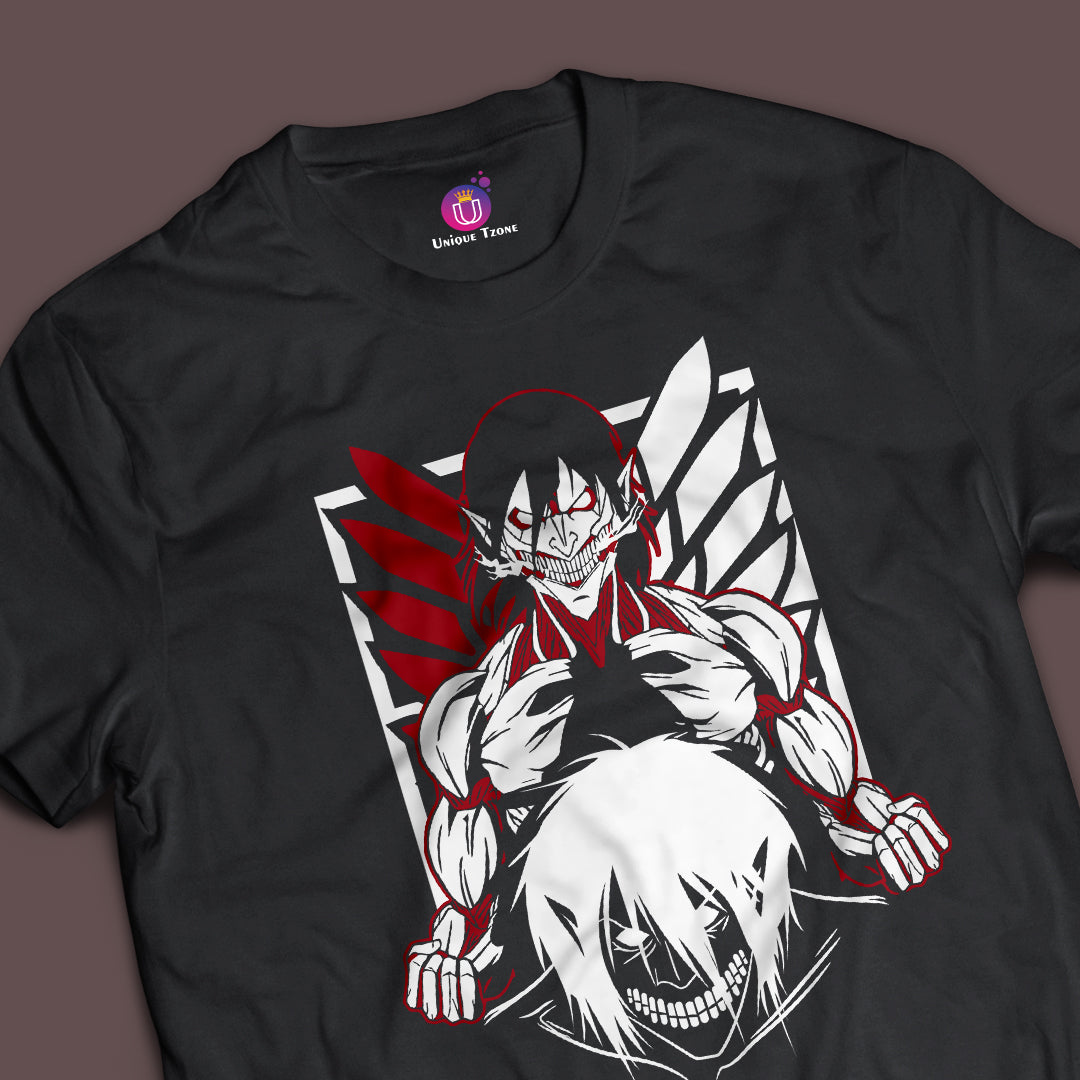 Anime Graphics Attack On The Titan Half Sleeve Unisex Anime Tshirt
