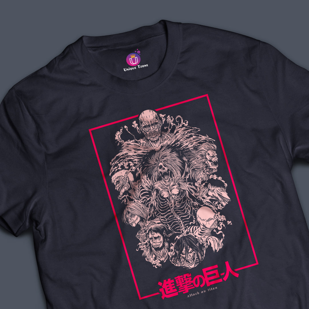 Attack On Titan Premium Anime Graphics Half Sleeve Round Neck Unisex Cotton Tshirt