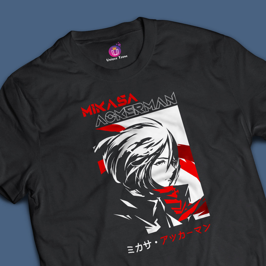 Mikasa Anime Graphics Attack On Titan Half Sleeve Round Neck Unisex Cotton Tshirt