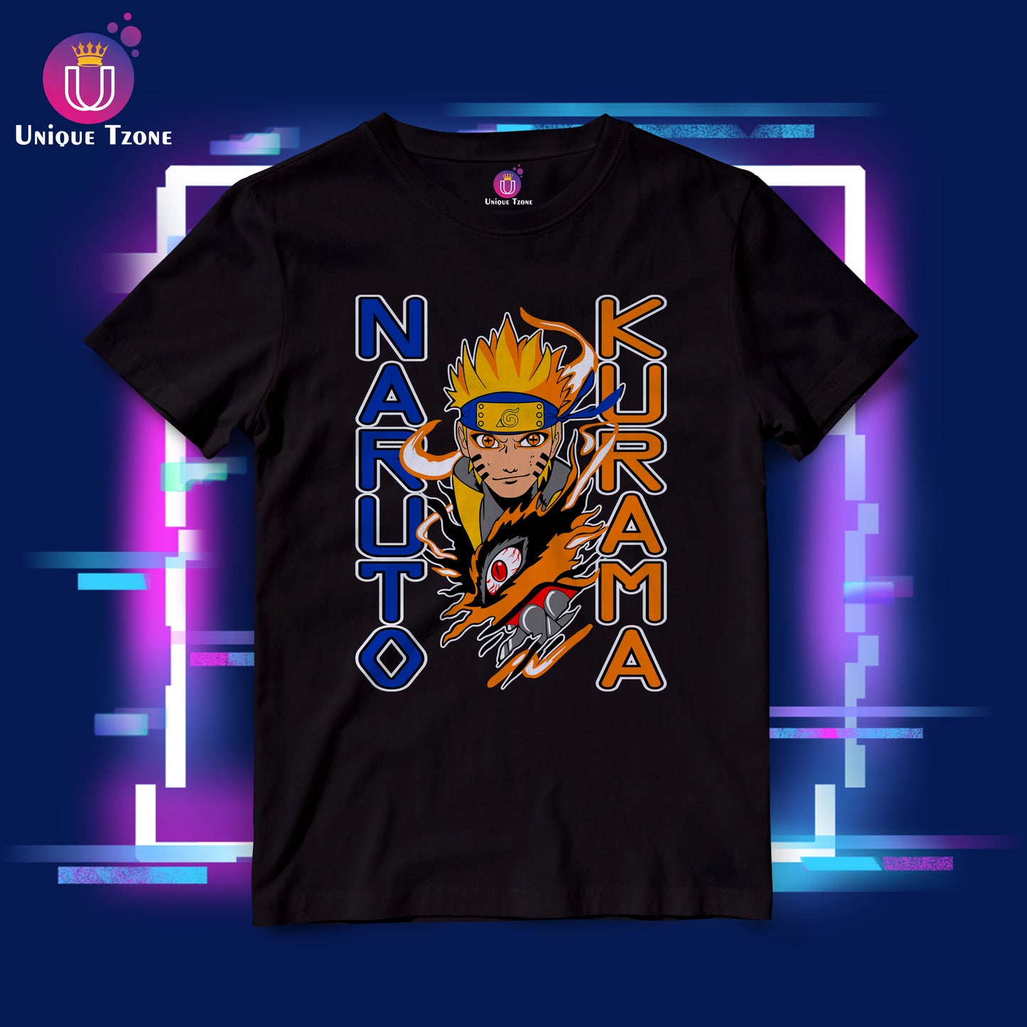 Naruto Kurama Anime Graphics Round Neck Half Sleeve Unisex Cotton Tshirt