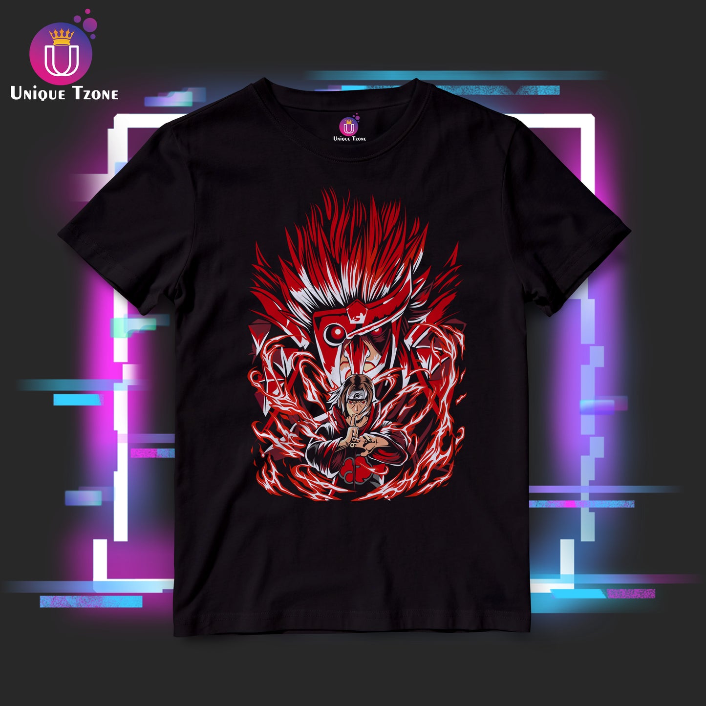 Itachi Uchiha Anime Graphics Half Sleeve Round Neck Cotton Tshirt