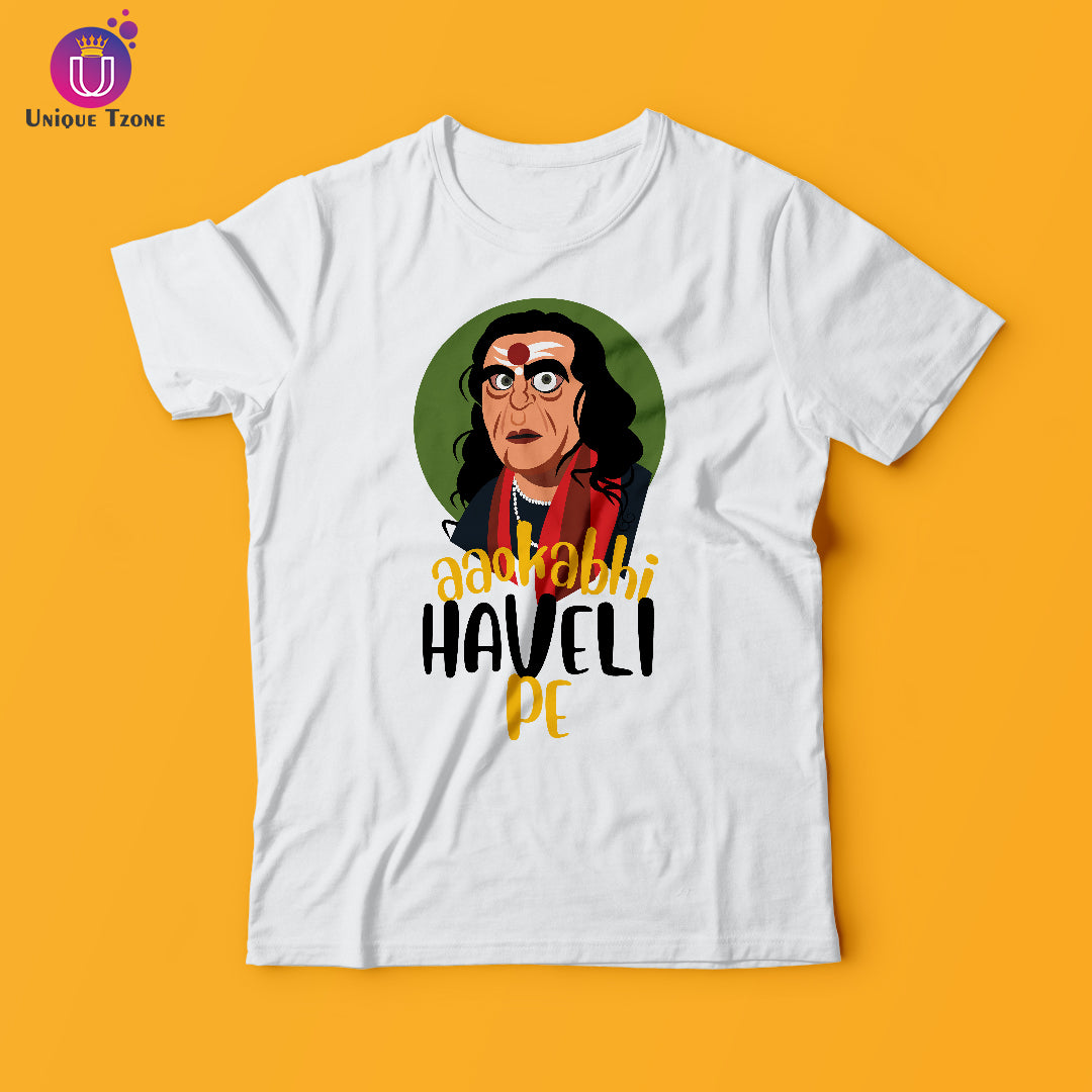 Aao Kabhi Haveli Pe Hindi Typography Round Neck Half Sleeve Cotton Tshirt