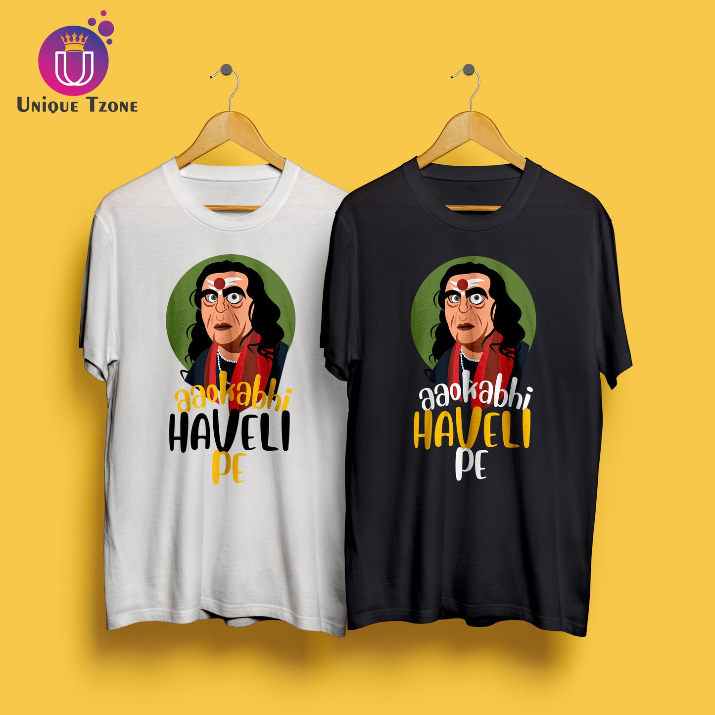 Aao Kabhi Haveli Pe Hindi Typography Round Neck Half Sleeve Cotton Tshirt