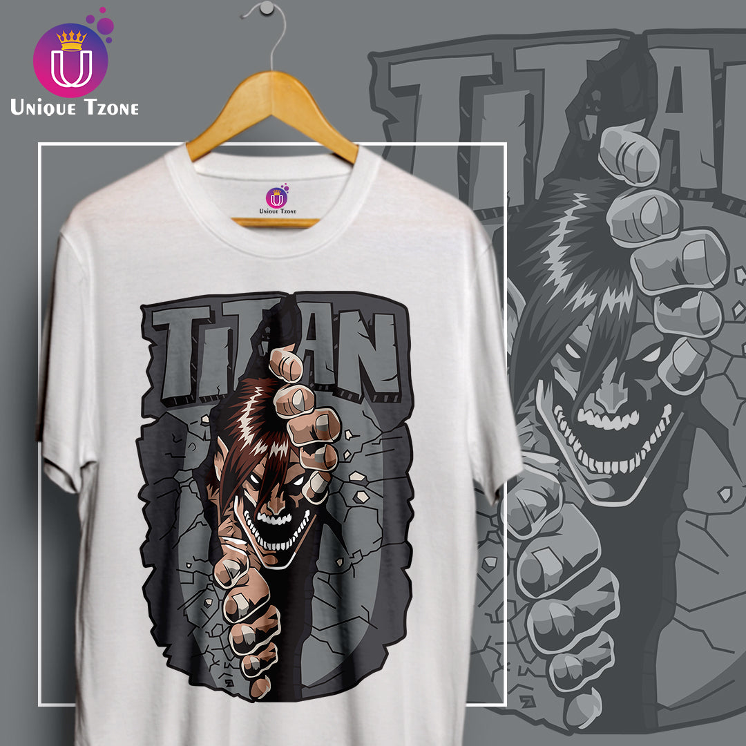 Titan Anime Graphics Round Neck Half Sleeve Unisex Cotton Tshirt