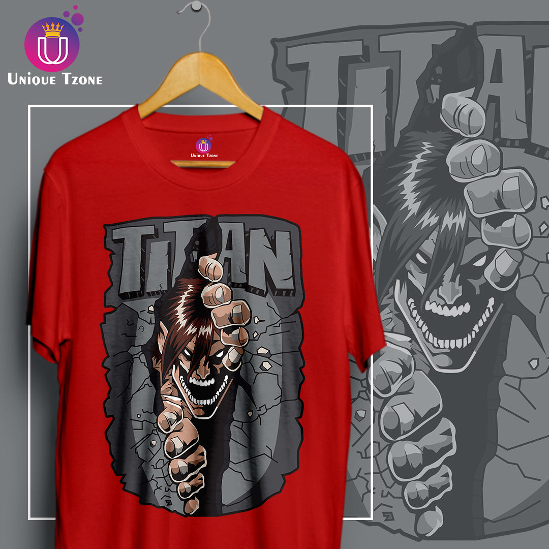 Titan Anime Graphics Round Neck Half Sleeve Unisex Cotton Tshirt