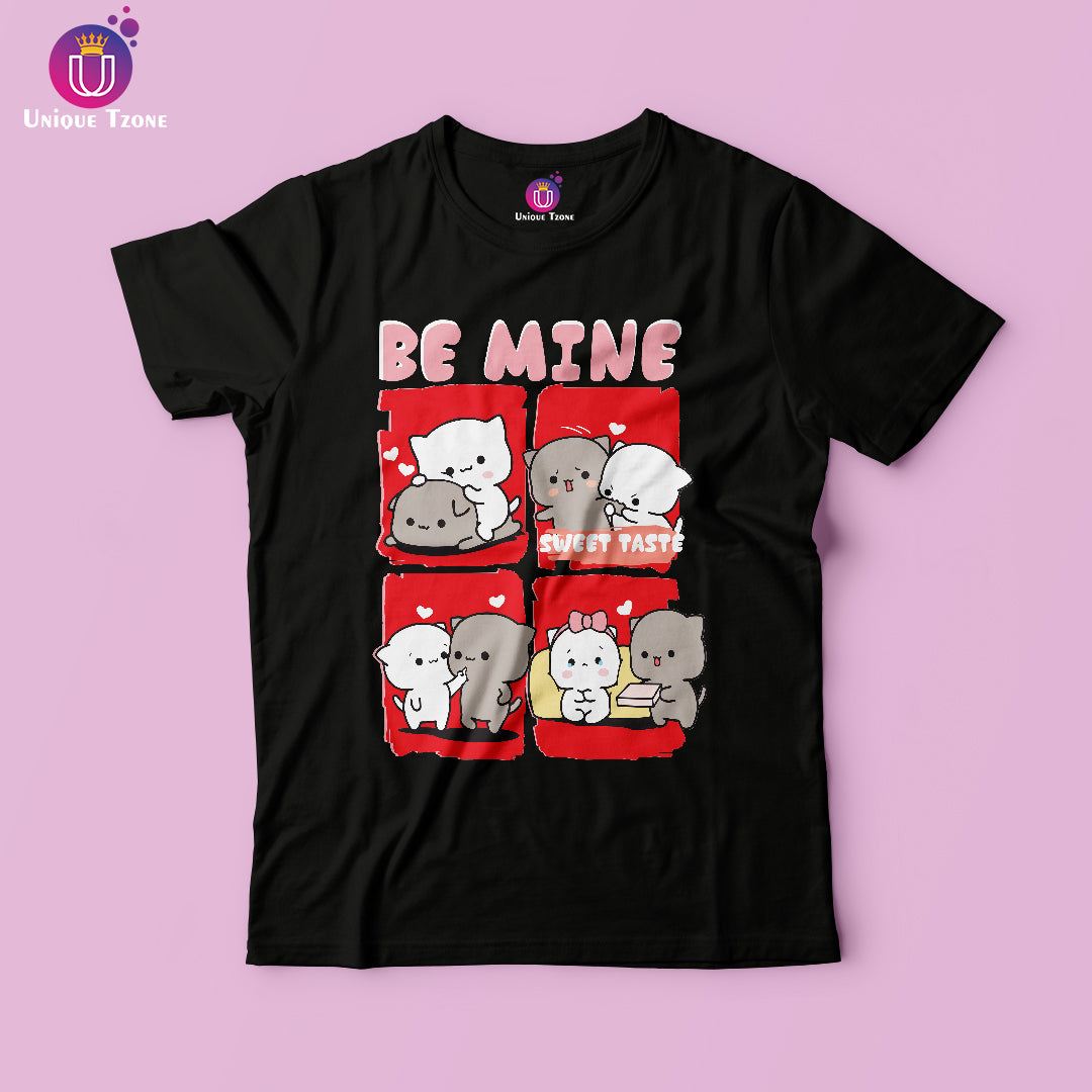 Be Mine Mocha Cat Round Neck Half Sleeve Women Regular Cotton Tshirt