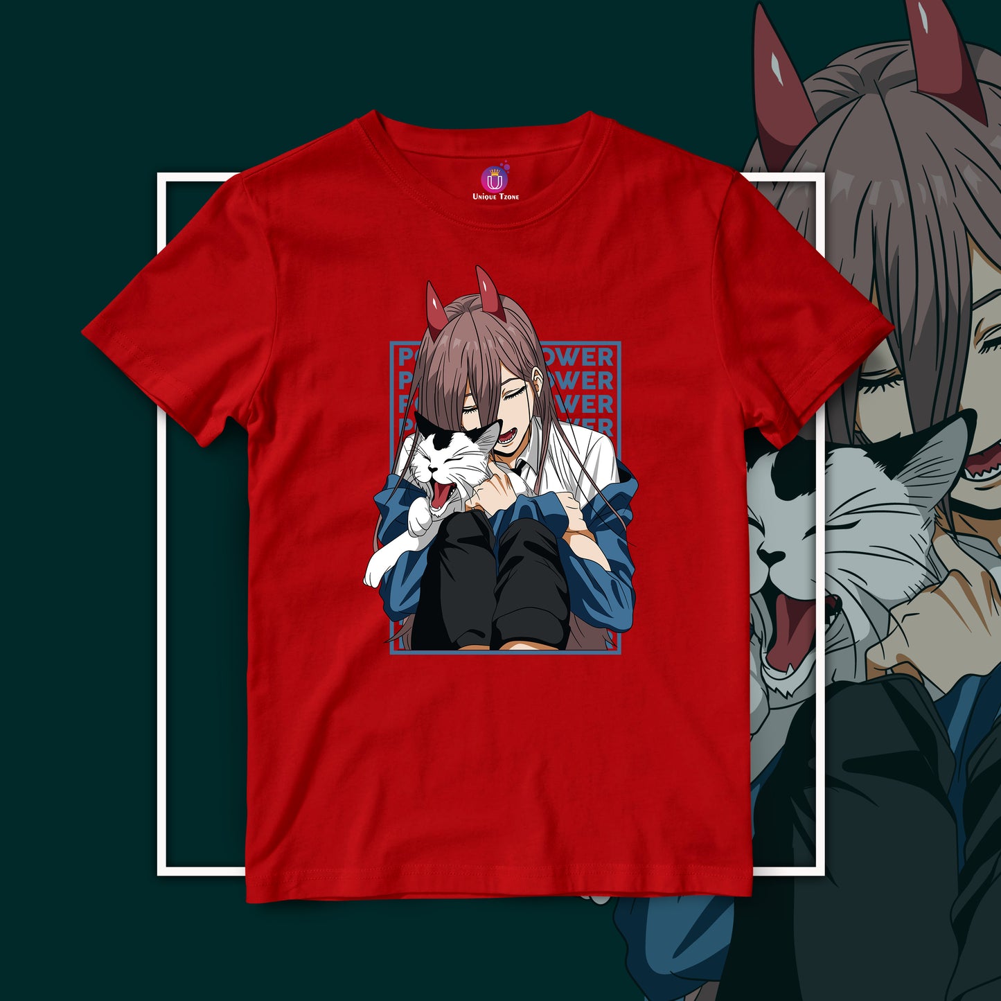 Power With Cat Chainsaw Man Half Sleeve Unisex Anime Tshirt