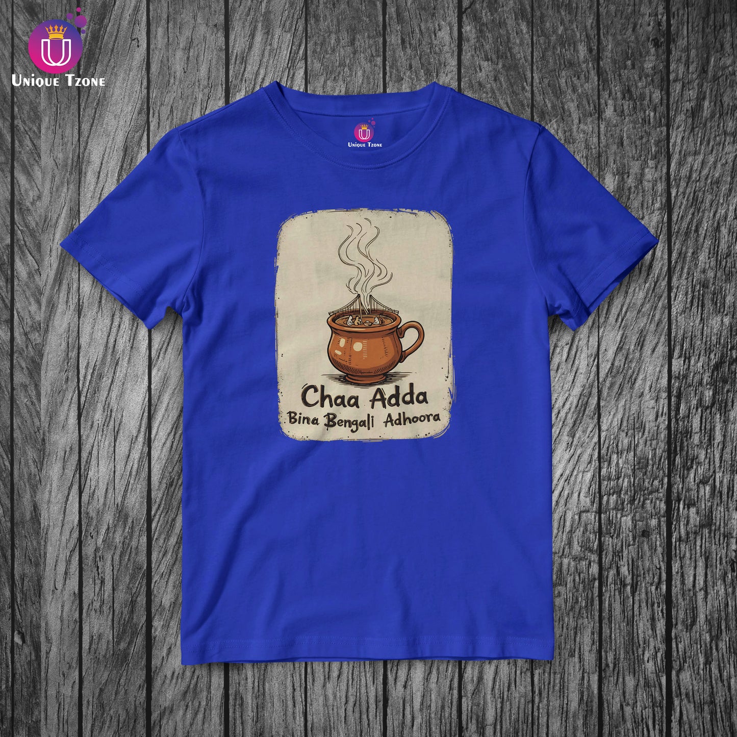Chaa Adda Bina Bengali Adhoora Unisex Half Sleeve Cotton Bengali Tshirt