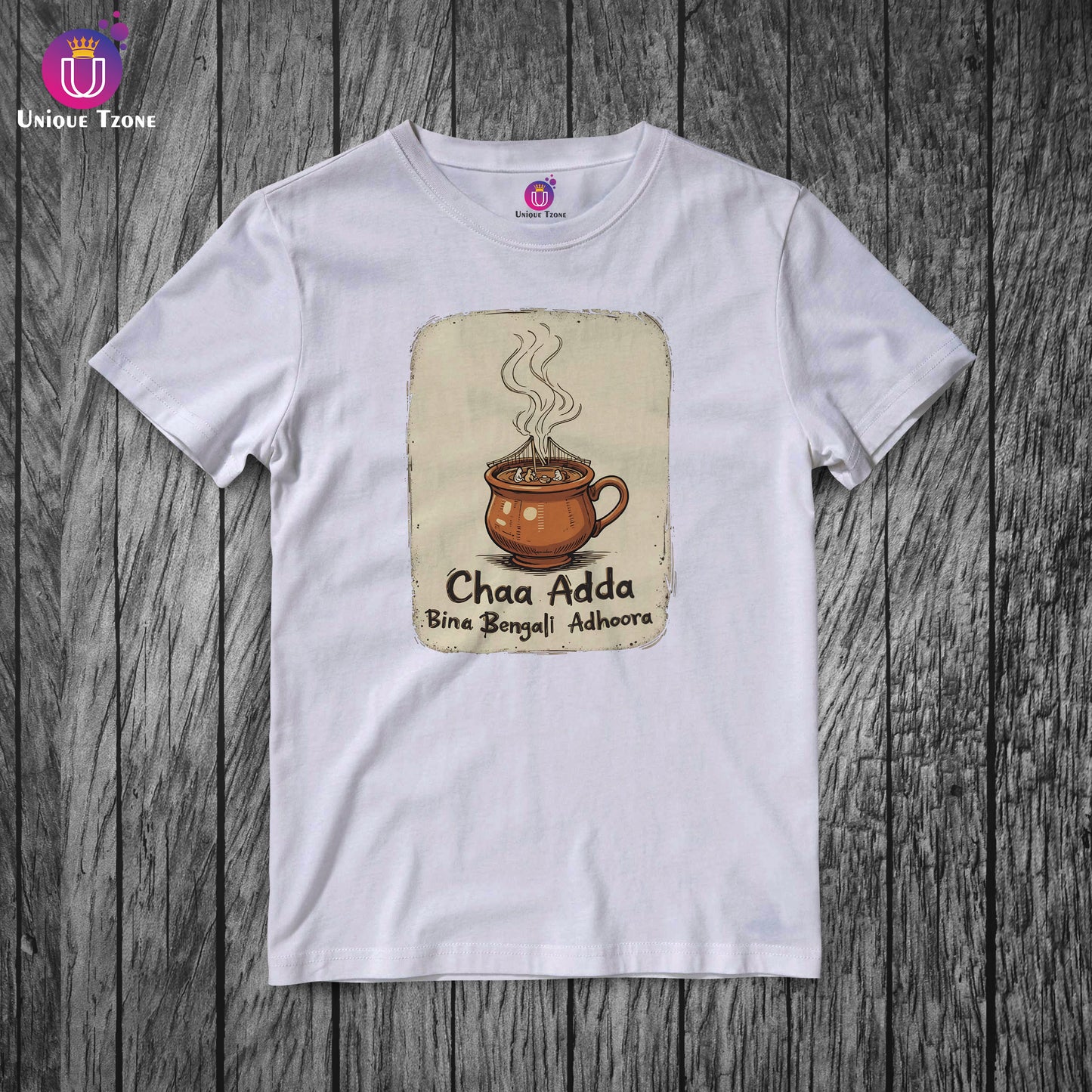 Chaa Adda Bina Bengali Adhoora Unisex Half Sleeve Cotton Bengali Tshirt