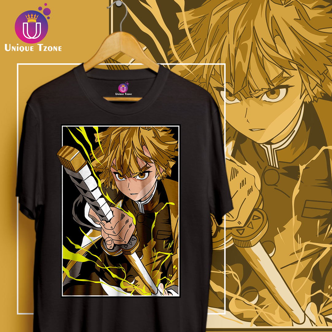 Zenitsu Agatsuma Demon Slayer Round Neck Half Sleeve Anime Graphics Tshirt