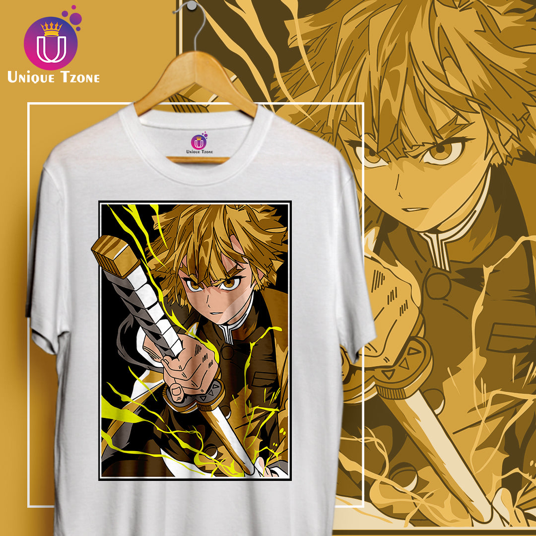 Zenitsu Agatsuma Demon Slayer Round Neck Half Sleeve Anime Graphics Tshirt