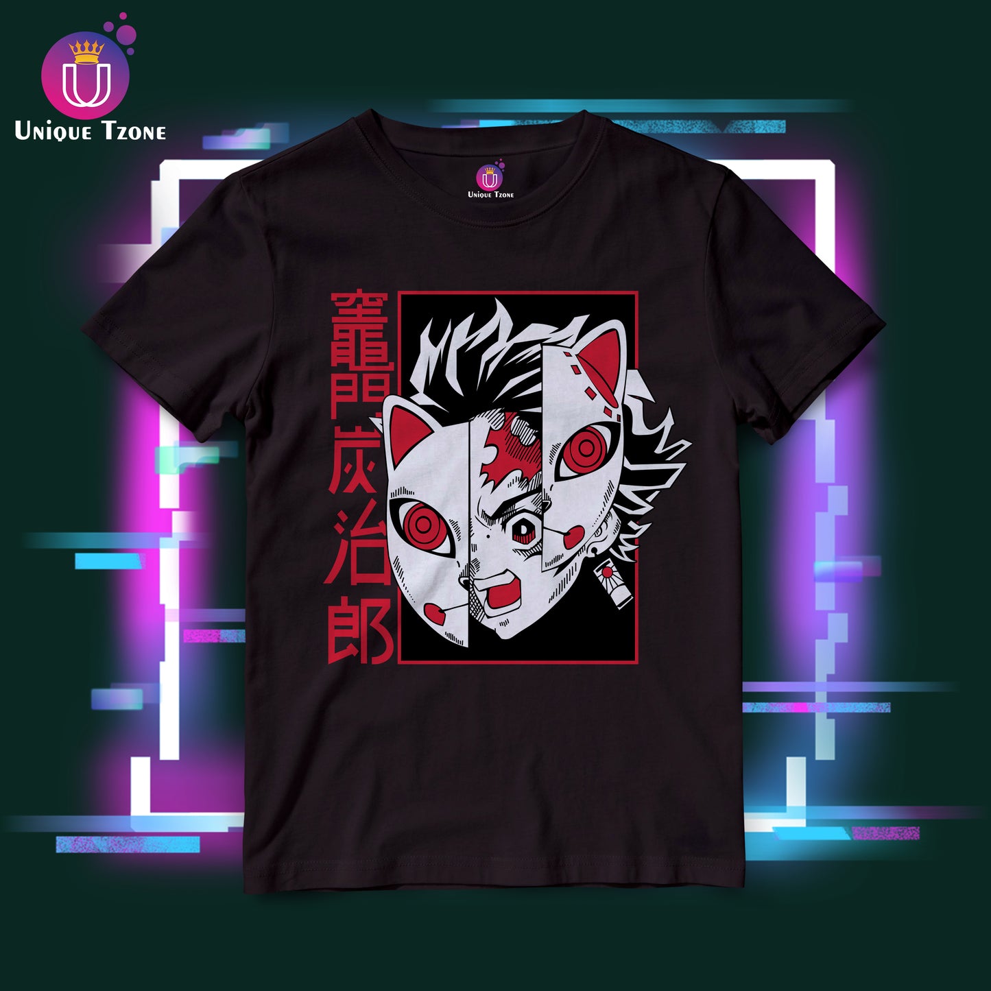 Anime Graphics Slayer Face Of Demon Round Neck Cotton Tshirt