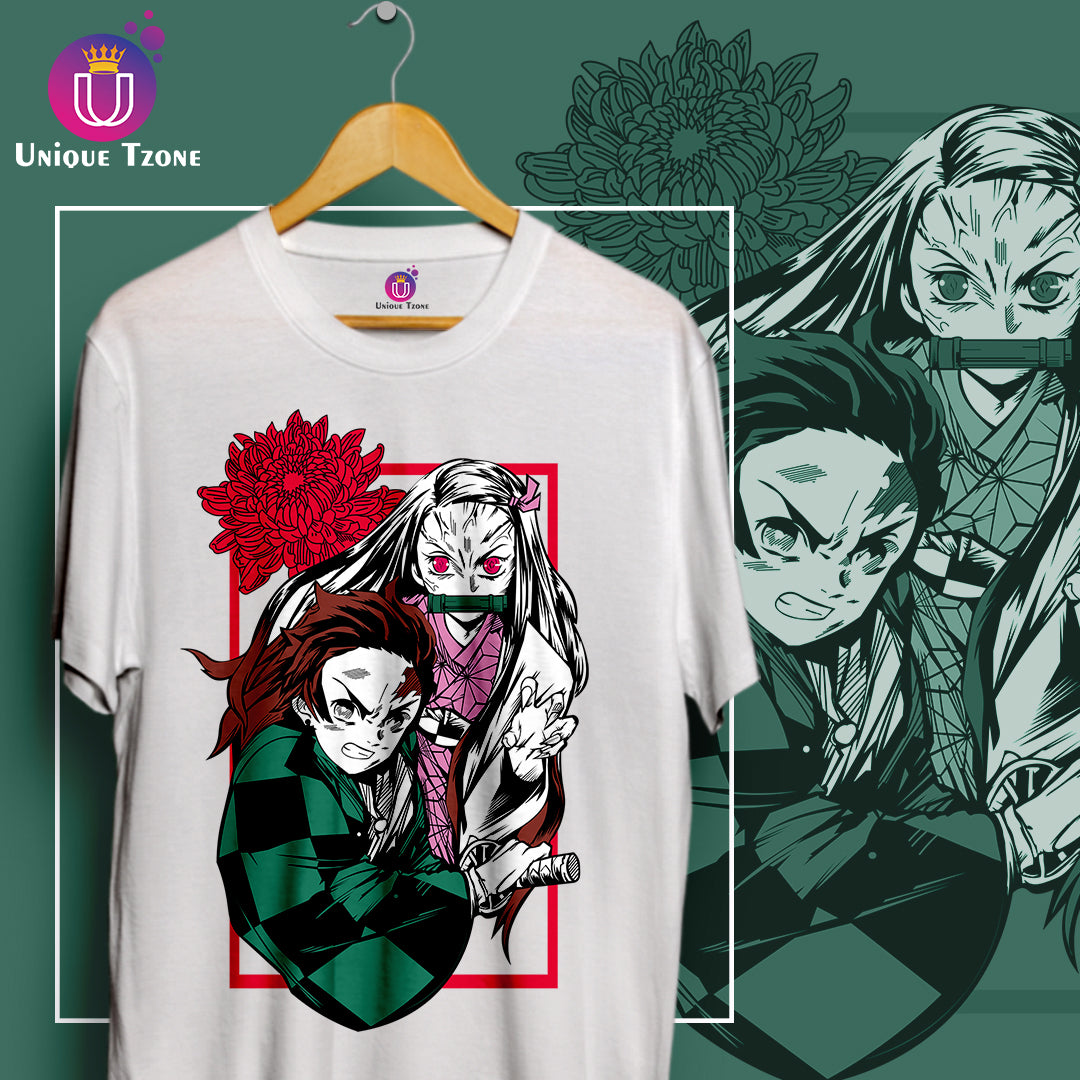 Demon Slyaer : Kimetsu no Yaiba Round Neck Half Sleeve Unisex Cotton Tshirt