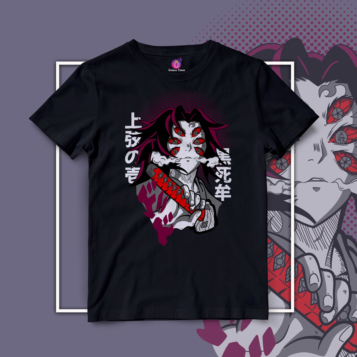Upper Ranked Demon Kokushibo Kimtsu No Yaiba Half Sleeve Round Neck Unisex Anime Tshirt