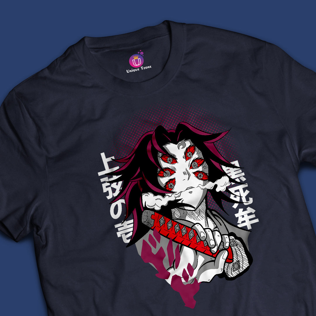 Upper Ranked Demon Kokushibo Kimtsu No Yaiba Half Sleeve Round Neck Unisex Anime Tshirt