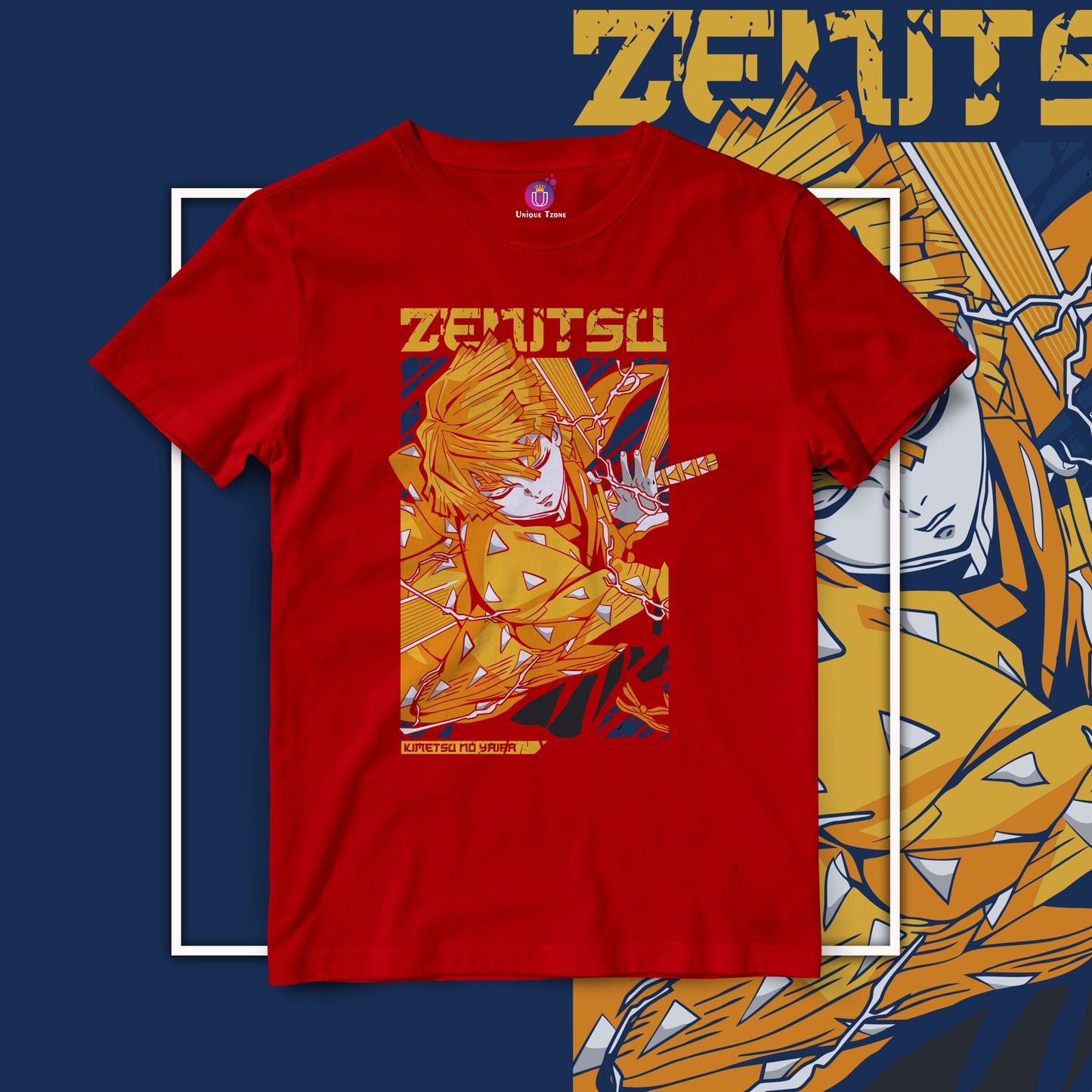 Zenitsu Agatsuma The Demon Hunter Half Sleeve Round Neck Anime Graphics Unisex Tshirt