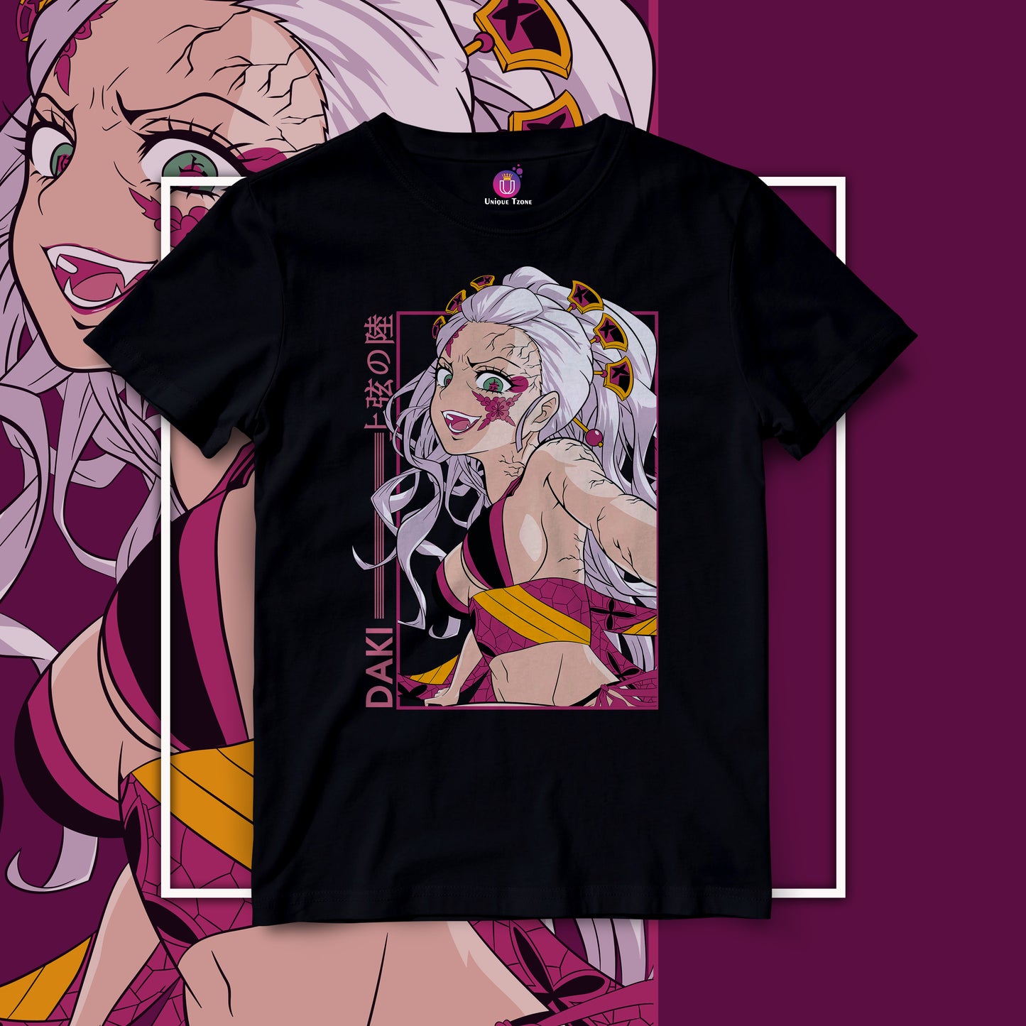 Daki The Demon Half Sleeve Unisex Demon Slayer Anime Graphics Tshirt