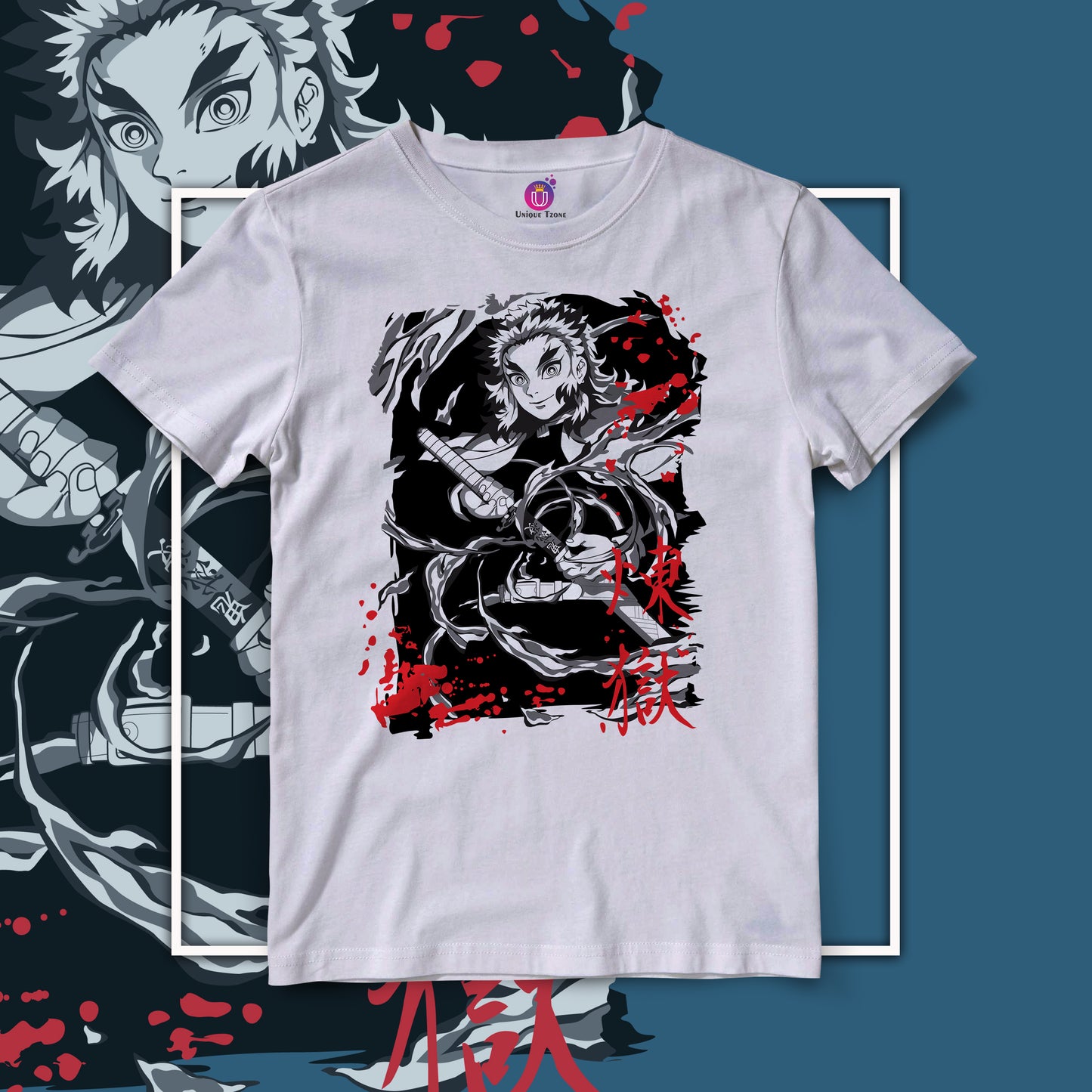 Rengoku Power Demon Slayer Half Sleeve Unisex Round Neck Anime Tshirt