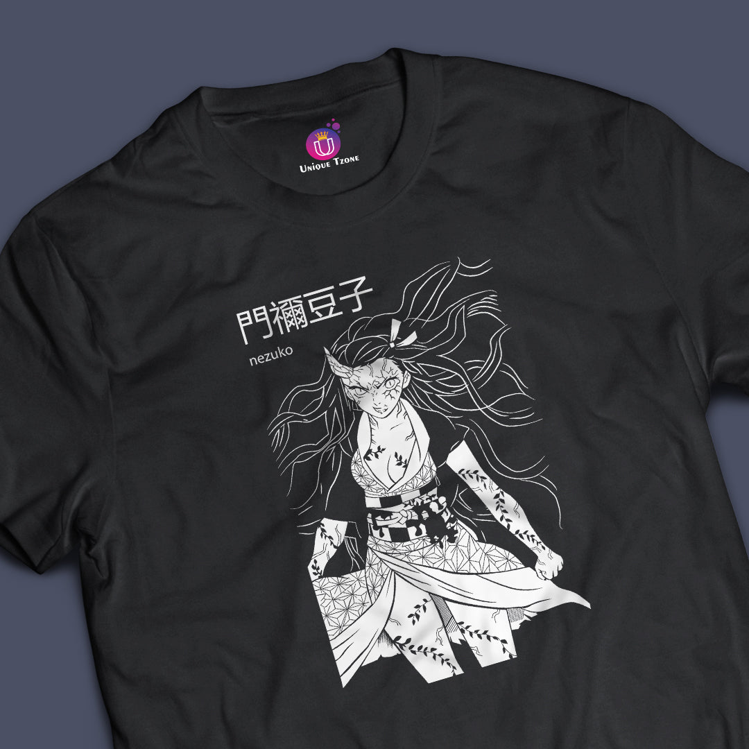 Young Demon Nezuko Kamado Demon Slayer Half Sleeve Round Neck Unisex Cotton Tshirt
