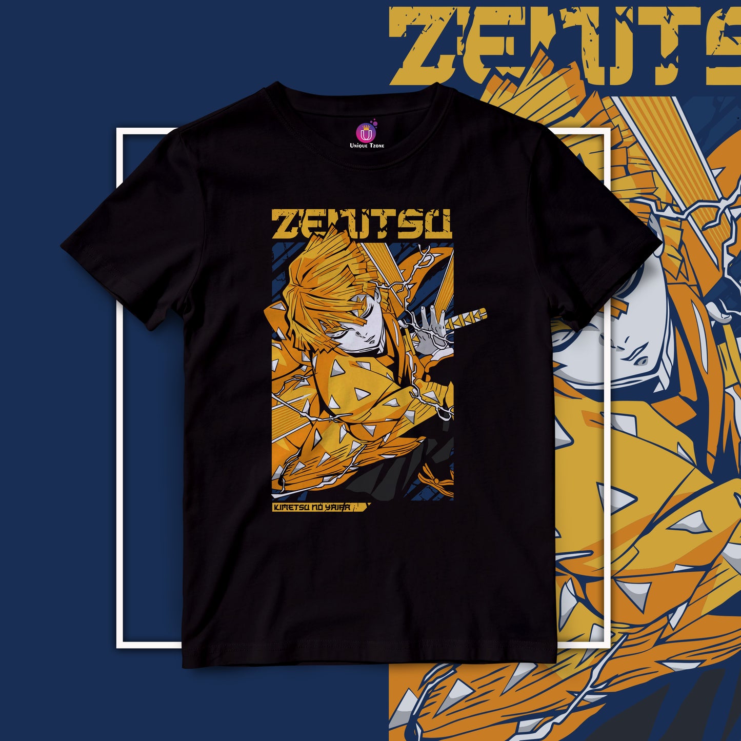 Zenitsu Agatsuma The Demon Hunter Half Sleeve Round Neck Anime Graphics Unisex Tshirt