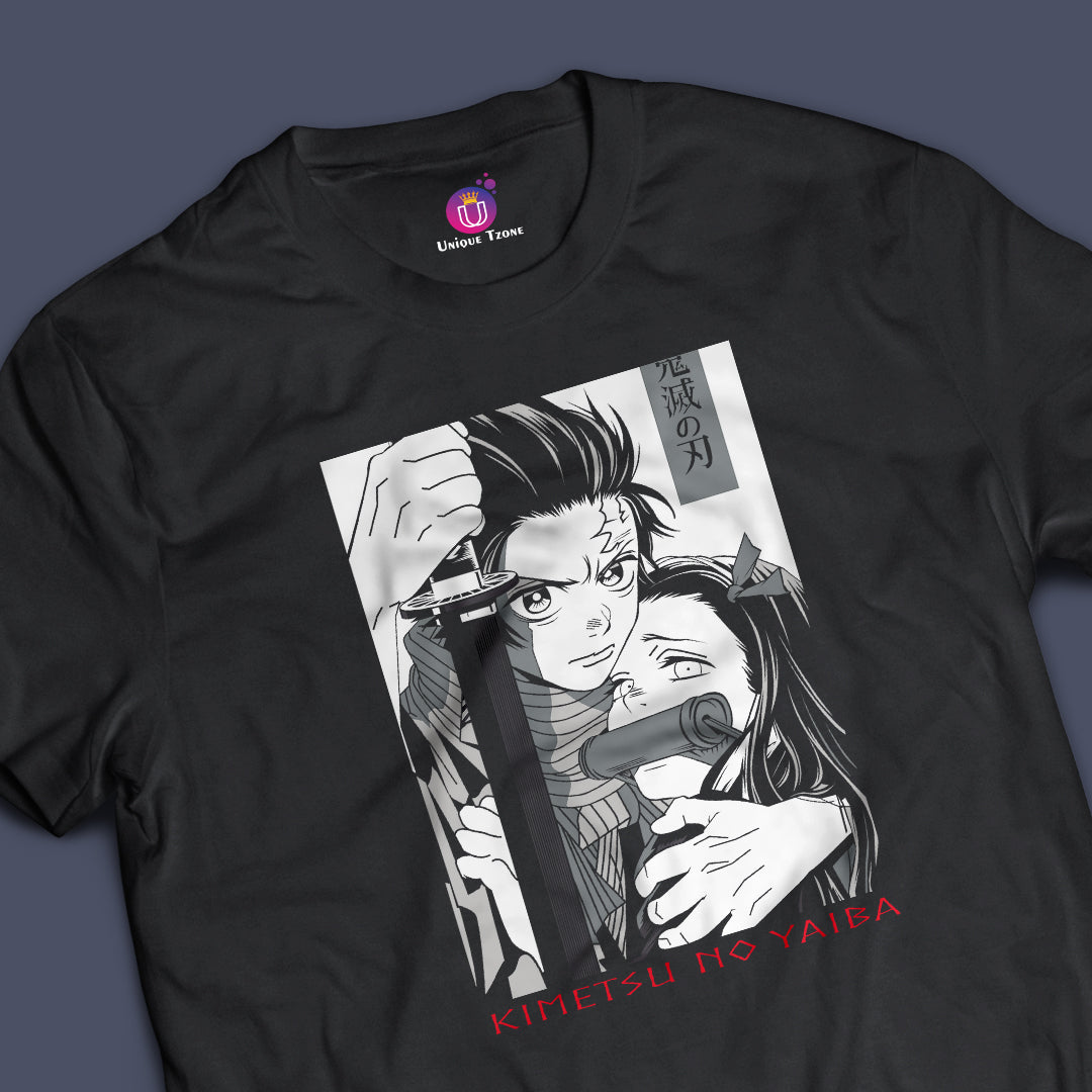 Kamado Siblings Demon Slayer Half Sleeve Round Neck Unisex Pure Cotton Tshirt