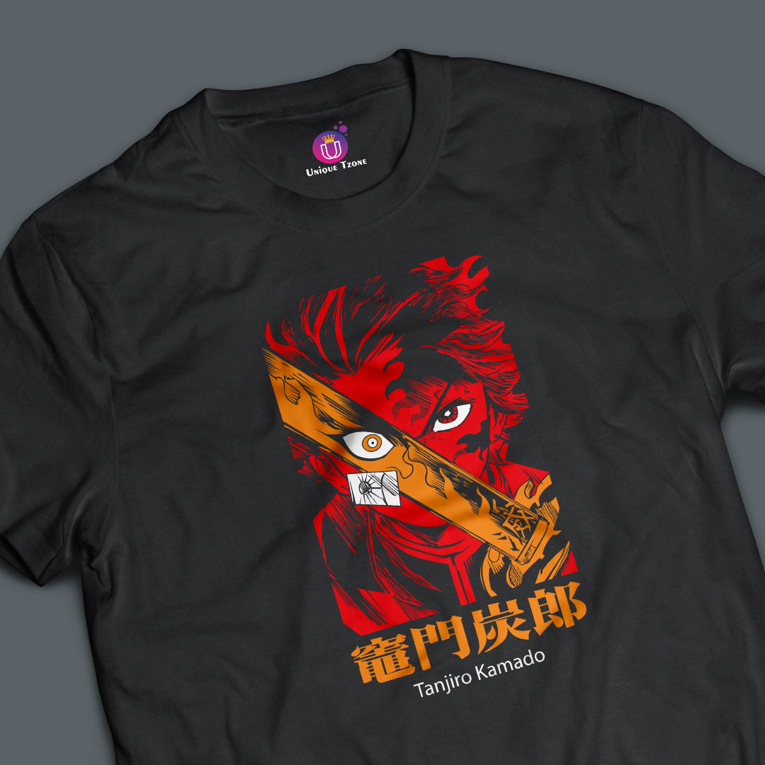 Fire Form Tanjiro Kamado Demon Slayer Half Sleeve Round Neck Anime Graphics Unisex Tshirt