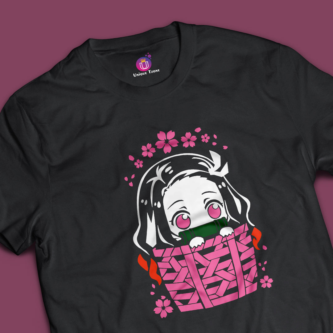 Cutest Demon Nezuko Demon Slayer Half Sleeve Round Neck Unisex Cotton Tshirt