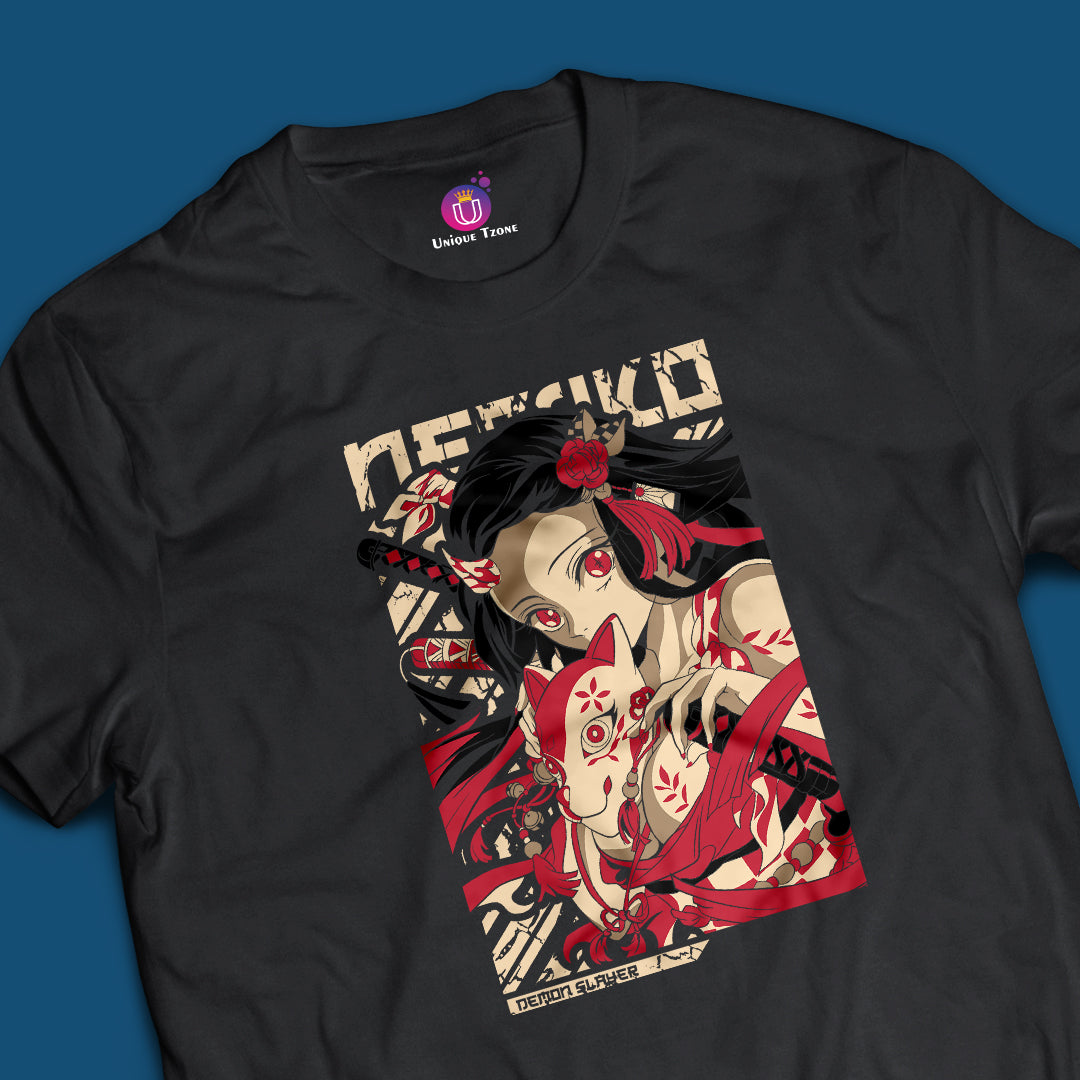 Nezuko Premium Anime Graphics Half Sleeve Round Neck Unisex Cotton Tshirt