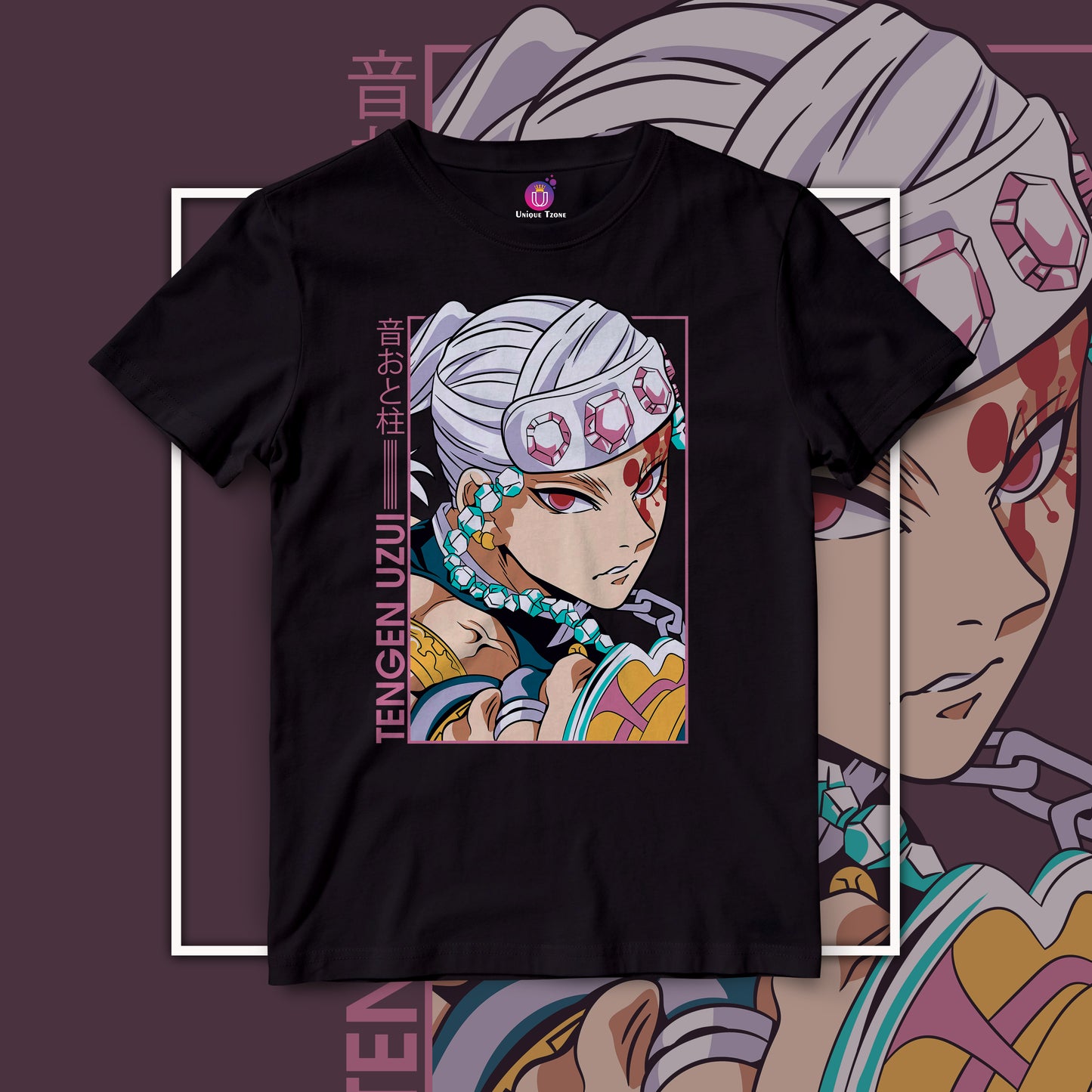 Tenjen Uzui The Demon Hunter Half Sleeve Unisex Round Neck Demon Slayer Anime Graphics Tshirt