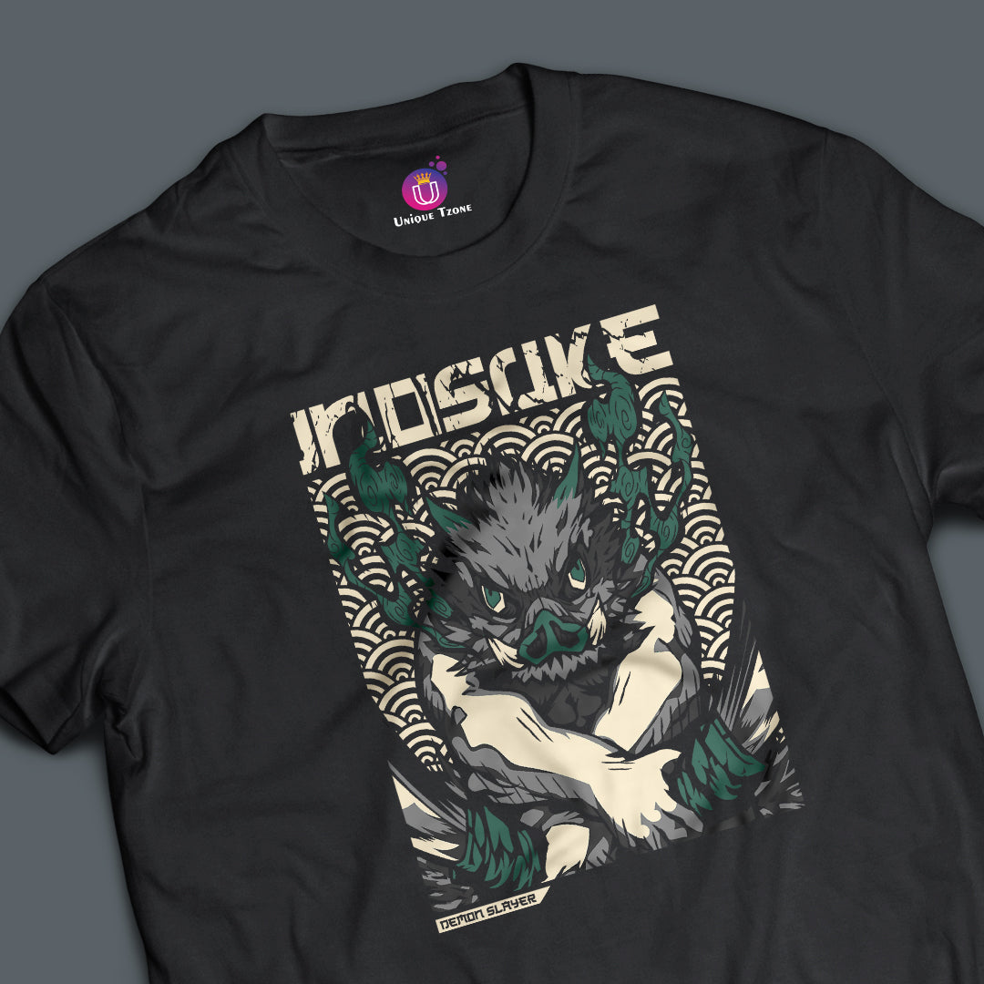 Boar Faced Inosuke Demon Salyer Half Sleeve Round Neck Unisex Anime Tshirt