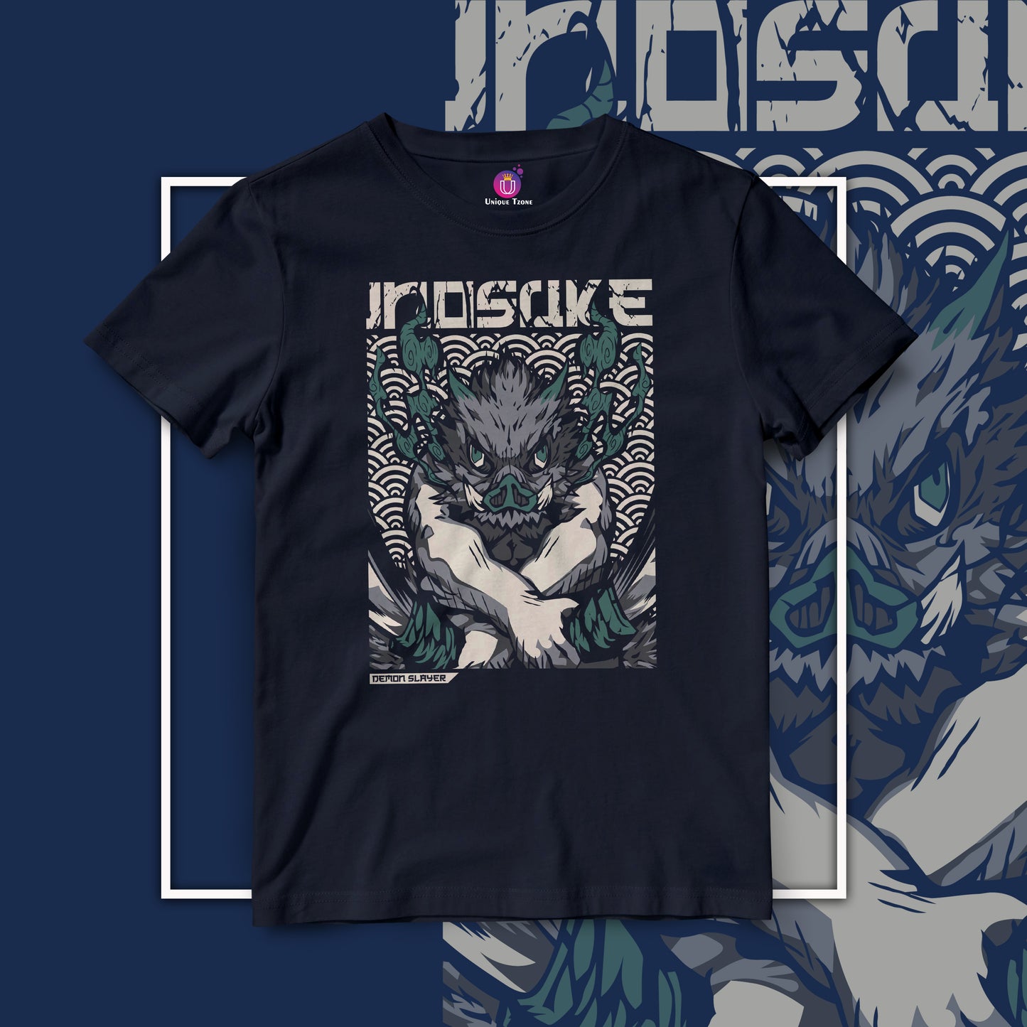 Boar Faced Inosuke Demon Salyer Half Sleeve Round Neck Unisex Anime Tshirt