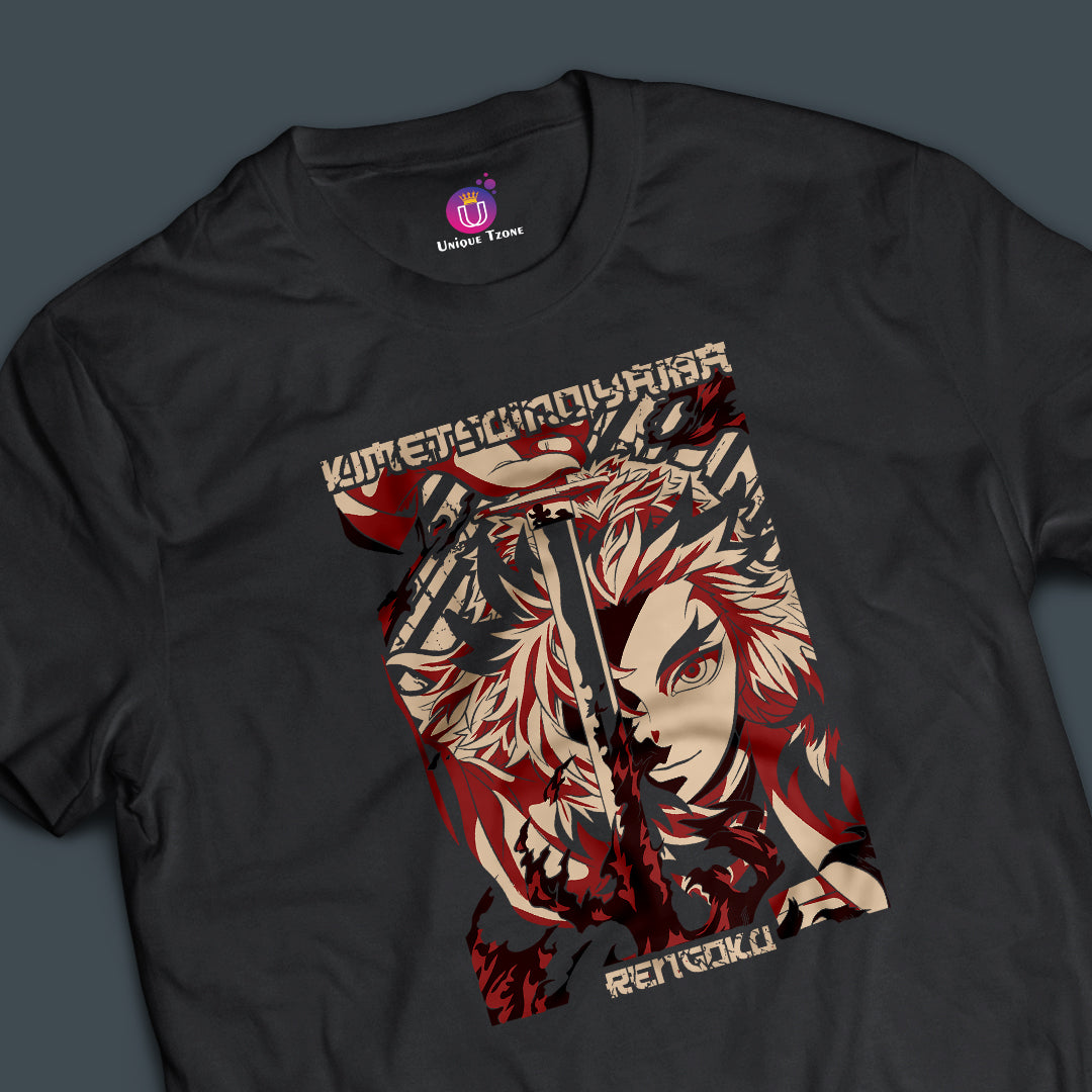 Beloved Rengoku Kyojuro Demon Slayer Half Sleeve Round Neck Unisex Anime Graphics Cotton Tshirt