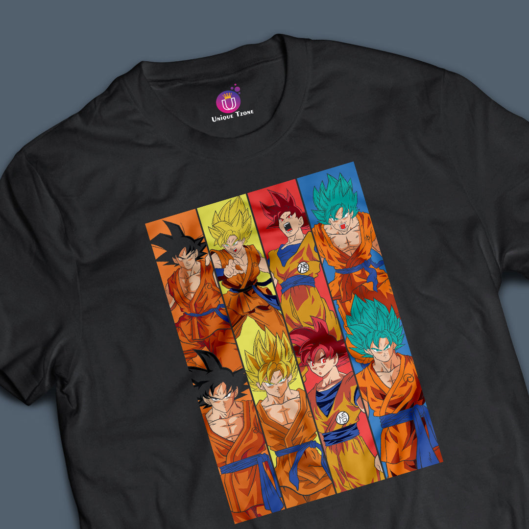 Multiple Power Of Son Goku Dragon Ball Z Anime Graphics Half Sleeve Round Neck Half Sleeve Unisex Cotton Tshirt