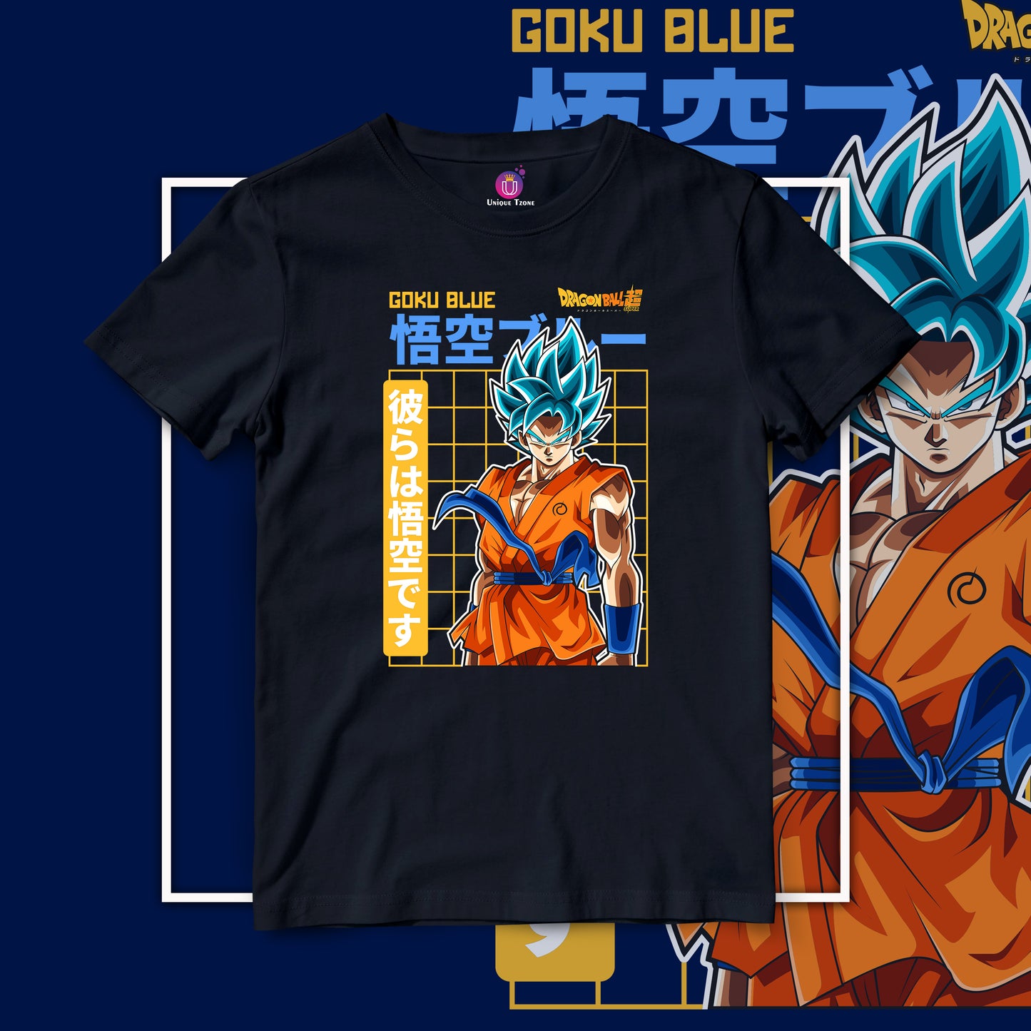 Son Goku Blue Anime Graphics Dragon Ball Z Half Sleeve Round Neck Cotton Tshirt