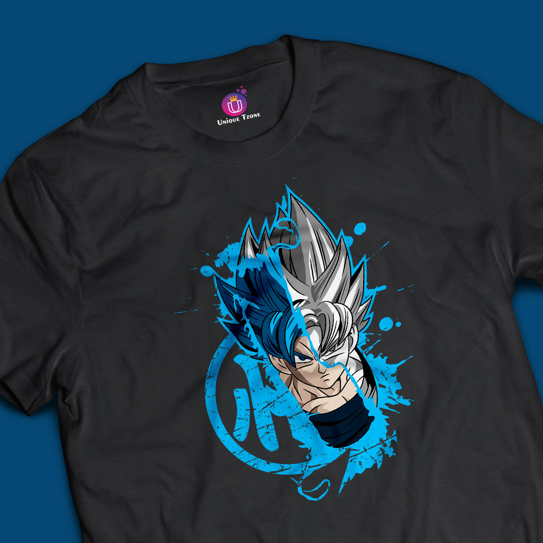 Son Goku Action Mood On Dragon Ball Z Anime Graphics Half Sleeve Unisex Round Neck Cotton Tshirt