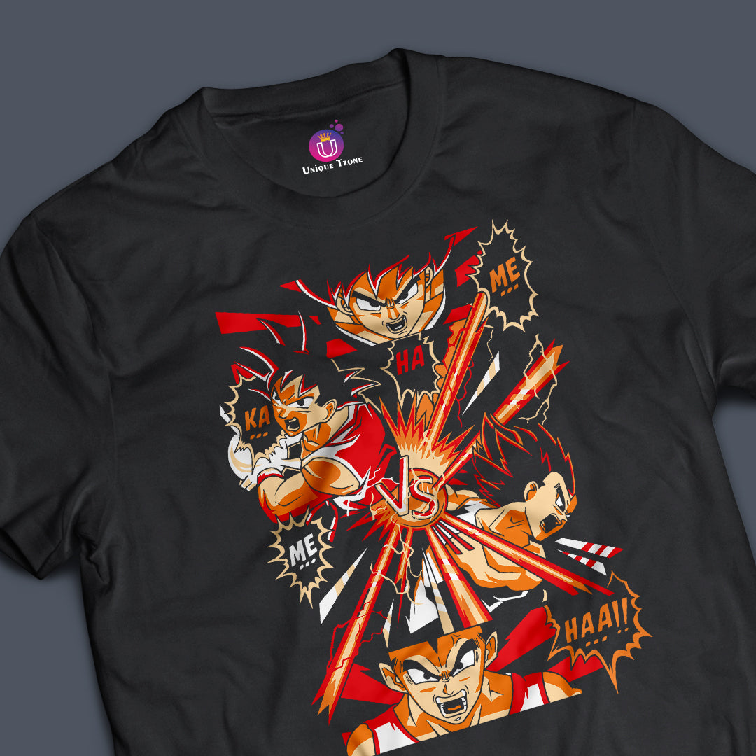 Fight Master Goku And Vegeta Dragon Ball Z Anime Graphics Half Sleeve Round Neck Unisex Pure Cotton Tshirt