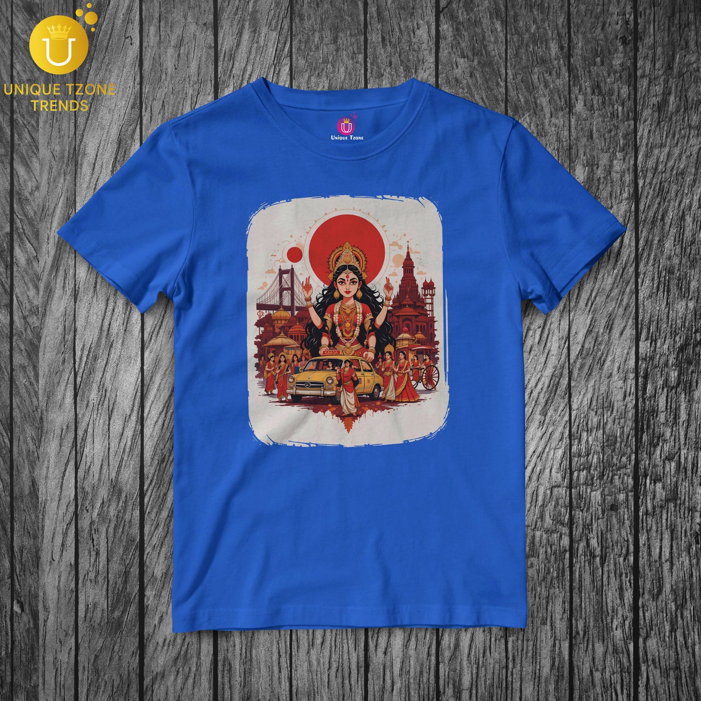 Durga Puja Vibes On Round Neck Half Sleeve Unisex Cotton Tshirt