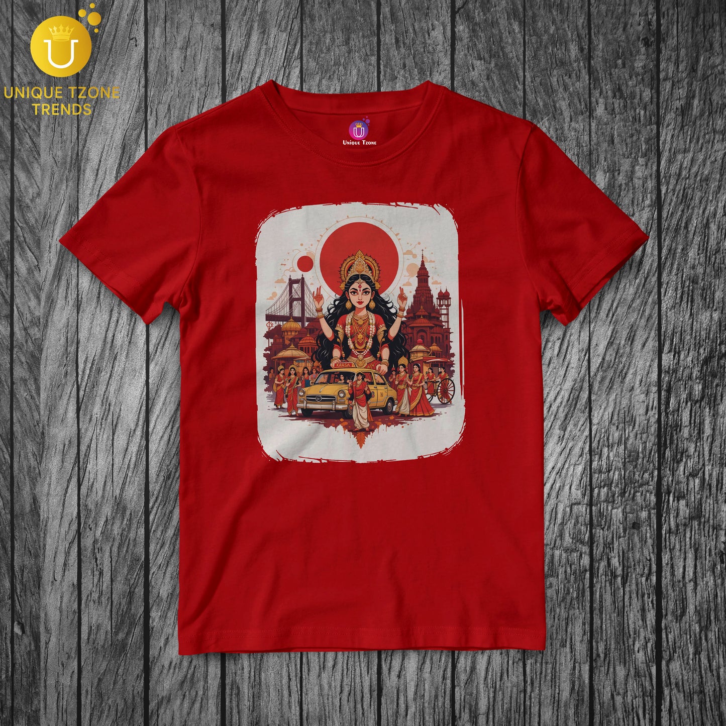 Durga Puja Vibes On Round Neck Half Sleeve Unisex Cotton Tshirt