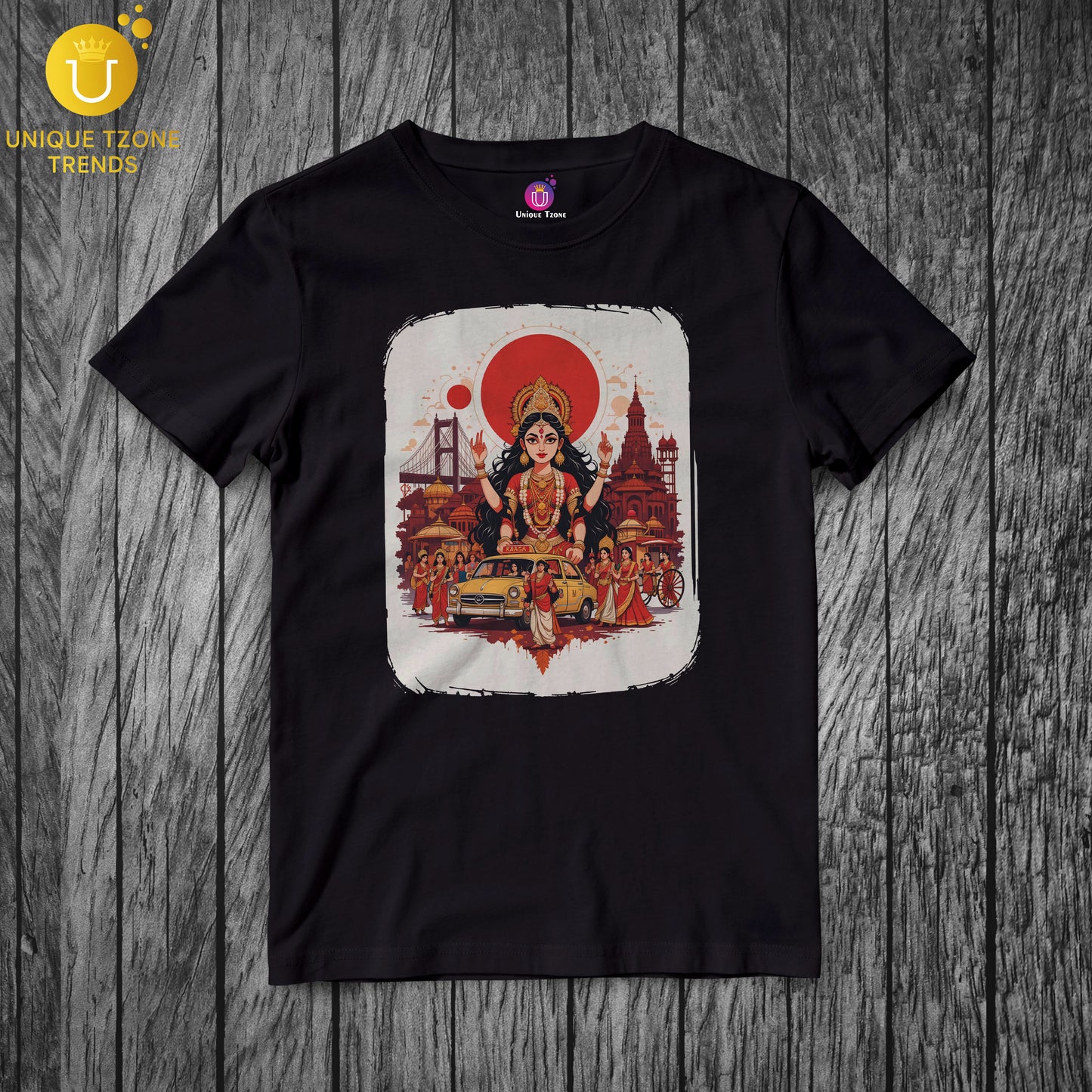 Durga Puja Vibes On Round Neck Half Sleeve Unisex Cotton Tshirt