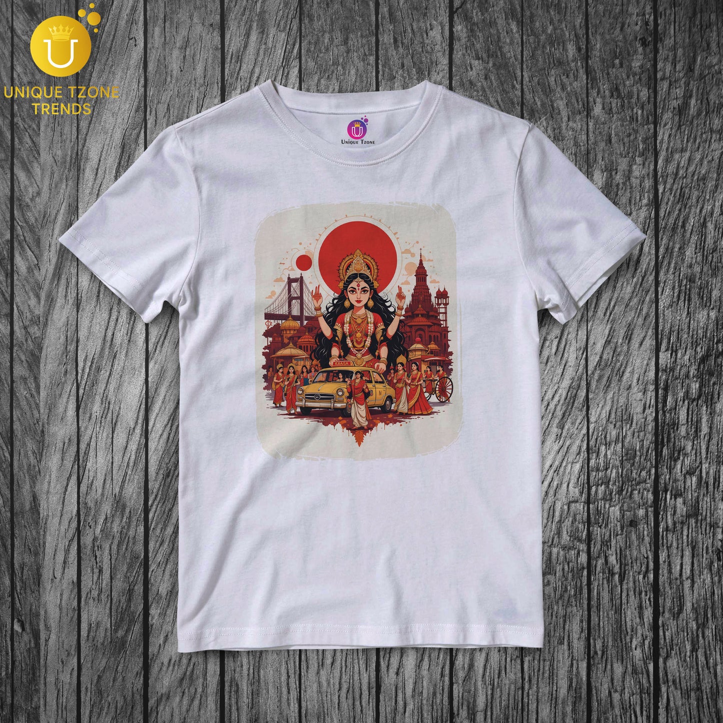 Durga Puja Vibes On Round Neck Half Sleeve Unisex Cotton Tshirt