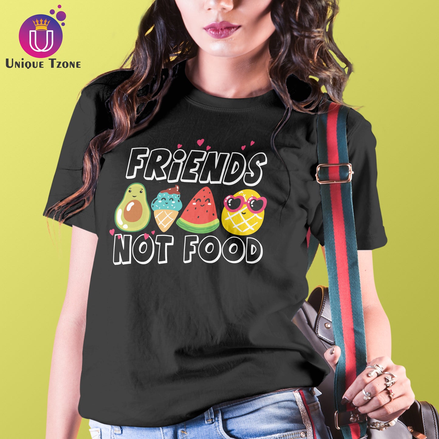 Friends Not Food Round Neck Half Sleeve Women Cotton Tshirt