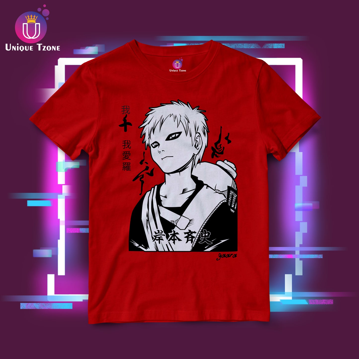 Gaara Anime Graphics Round Neck Half Sleeve Unisex Cotton Tshirt