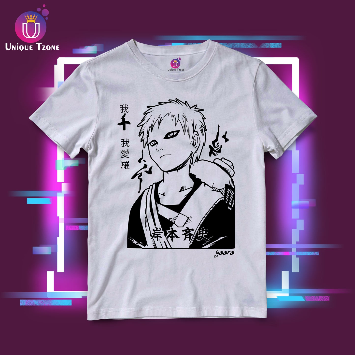 Gaara Anime Graphics Round Neck Half Sleeve Unisex Cotton Tshirt