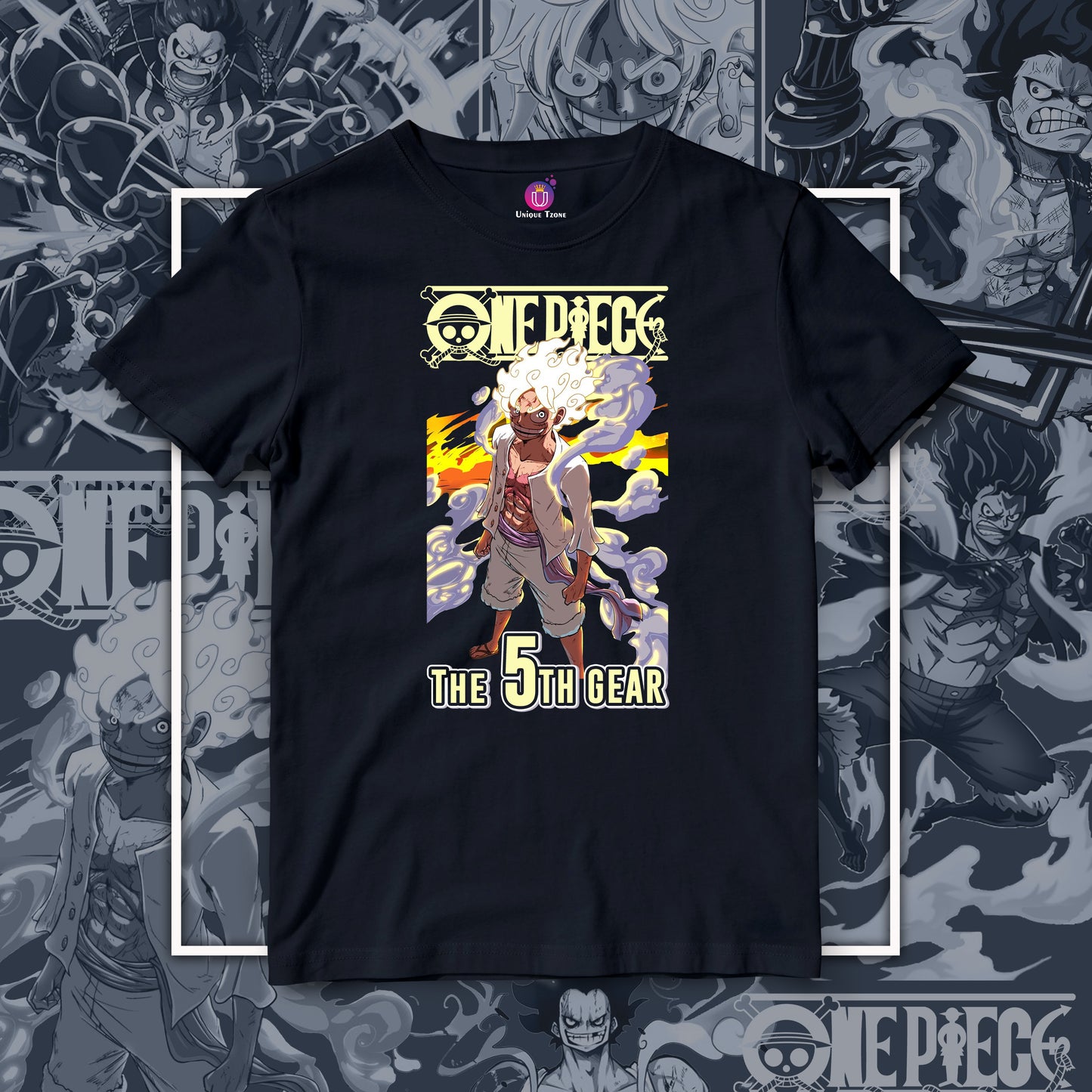 One Piece Aka Gear 5 Monkey D Luffy Anime Graphics Premium Half Sleeve Round Neck Unisex Cotton Tshirt