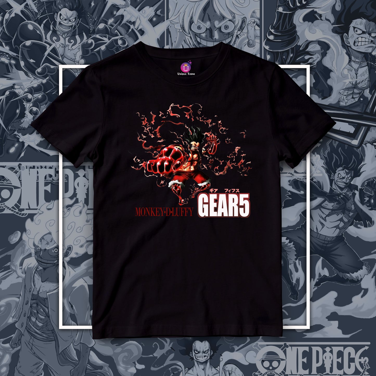 Gear 5 Luffy Anime Graphics One Piece Half Sleeve Unisex Round Neck Cotton Tshirt