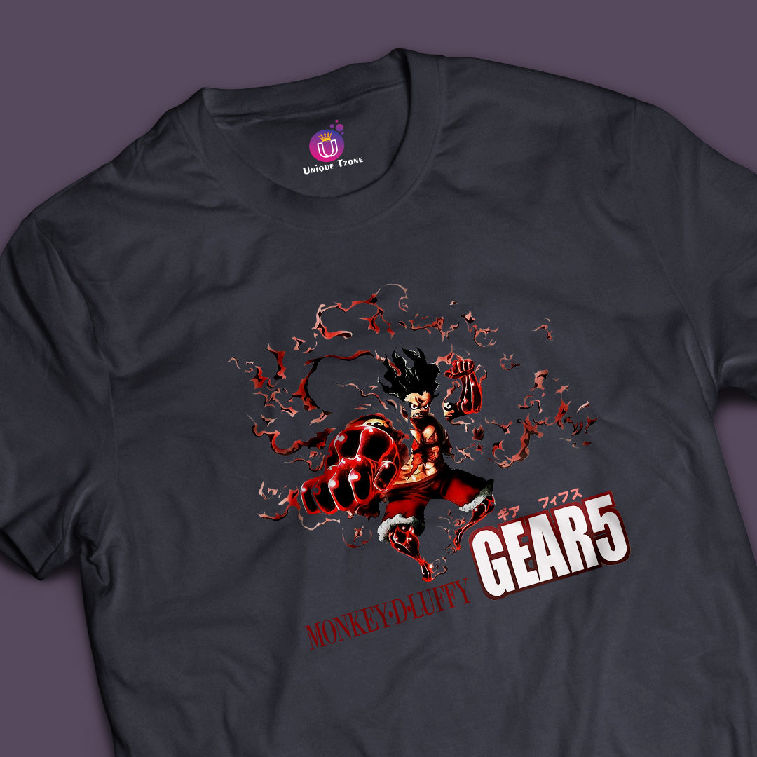 Gear 5 Luffy Anime Graphics One Piece Half Sleeve Unisex Round Neck Cotton Tshirt