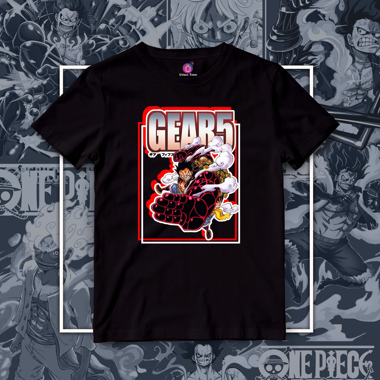 Gear 5 3D Style One Piece Anime Graphics Half Sleeve Round Neck Unisex Anime Tshirt