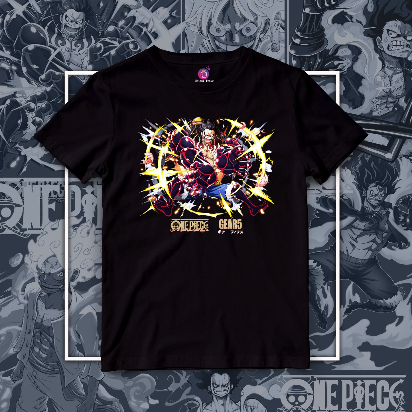 One Piece Action Anime Graphics Half Sleeve Unisex Round Neck Cotton Tshirt