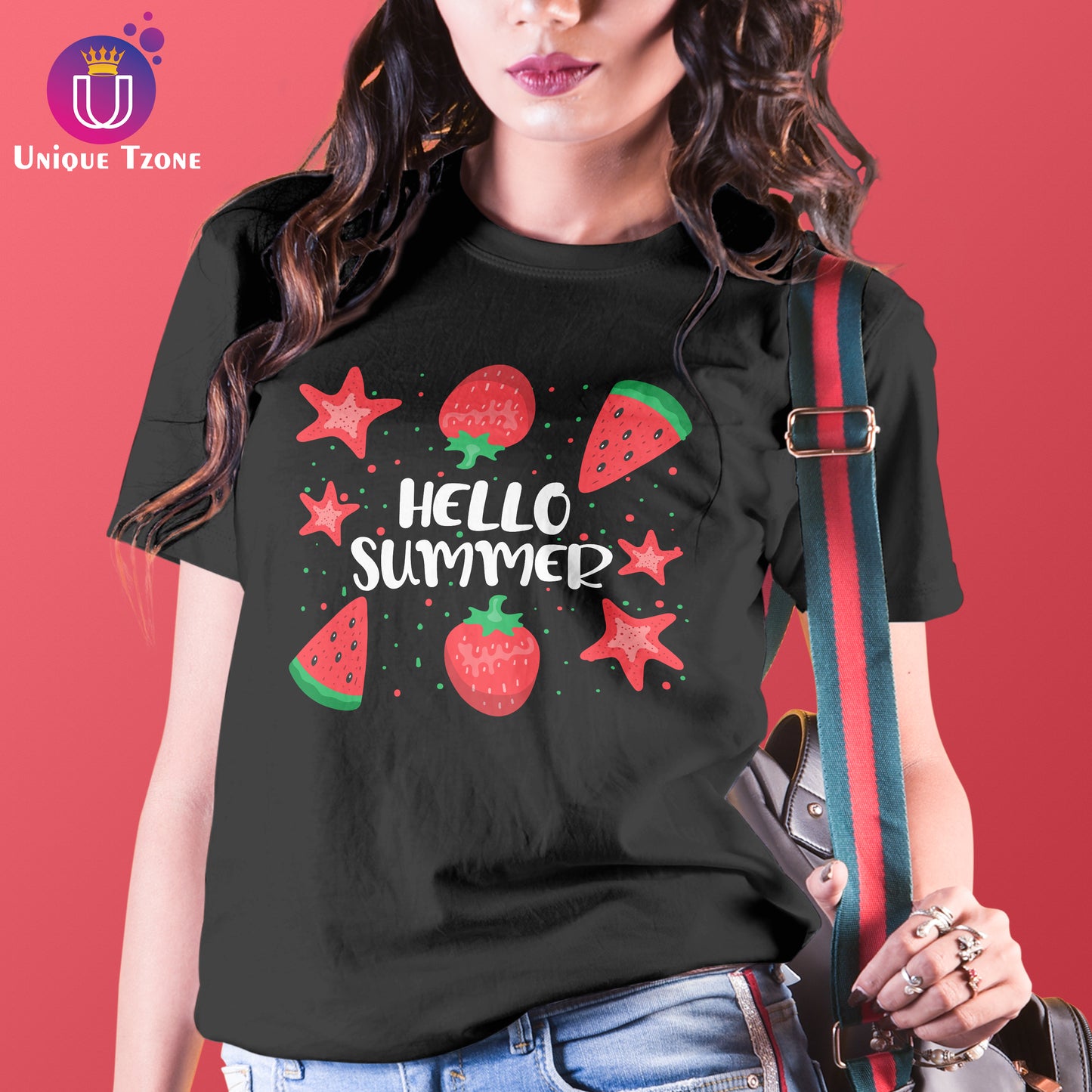 Hello Summer Women's Round Neck Half Sleeve Black Cotton Tshirt