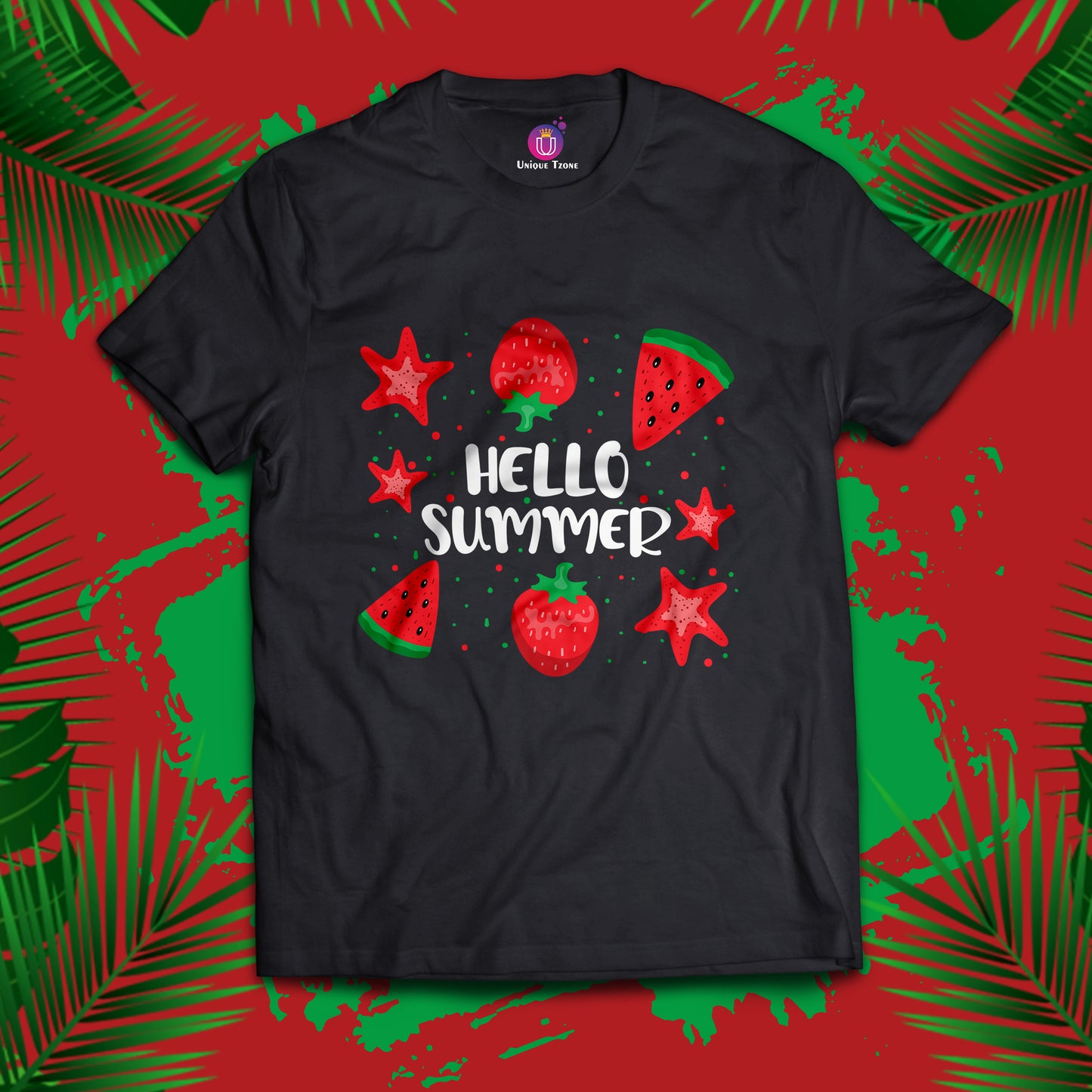 Hello Summer Women's Round Neck Half Sleeve Black Cotton Tshirt